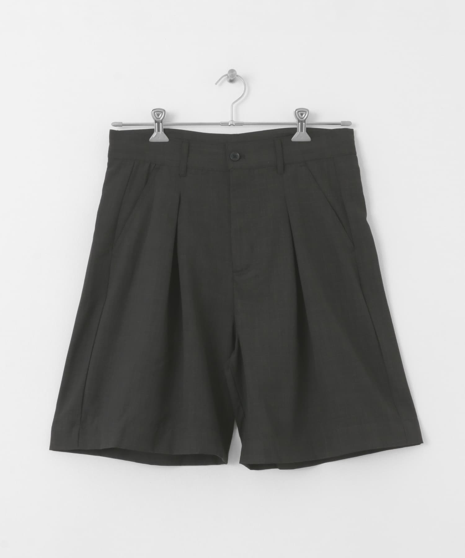 『イージーケア/セットアップ対応』リネンライクタックショートパンツ CHARCOAL M