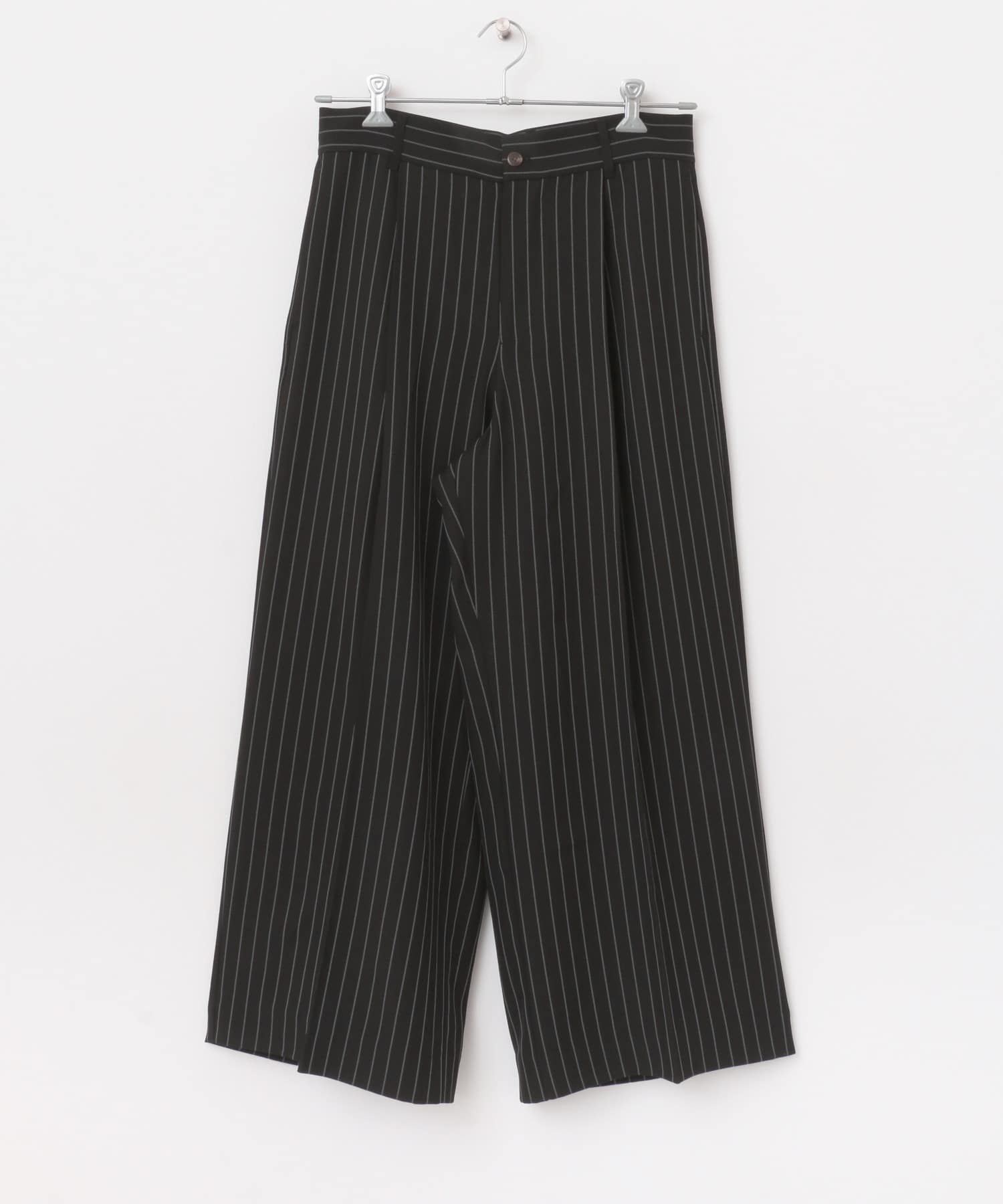 ワンタックピンストライプワイドスラックス BLACK M