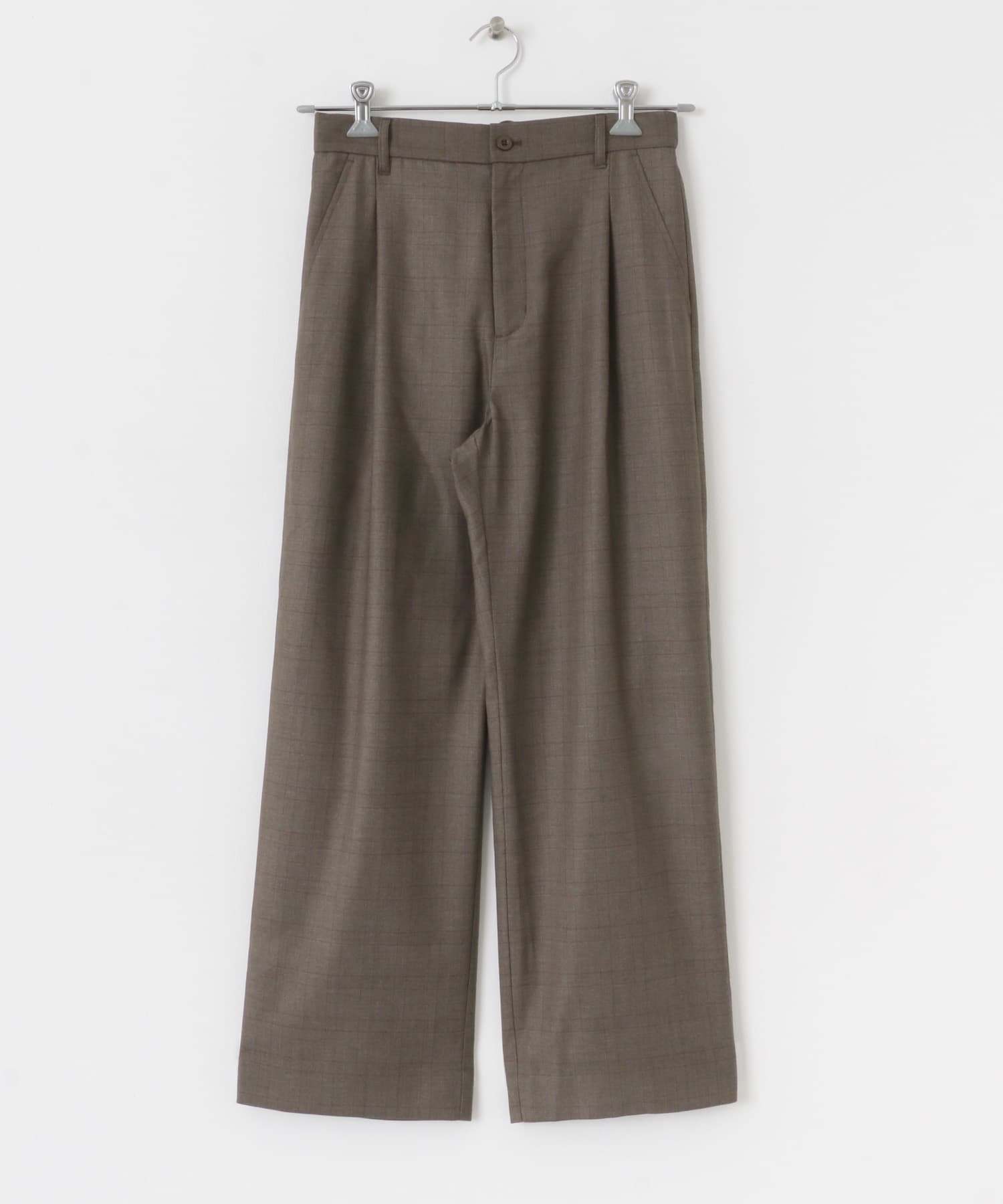 チェックワンタックワイドスラックス BROWN M