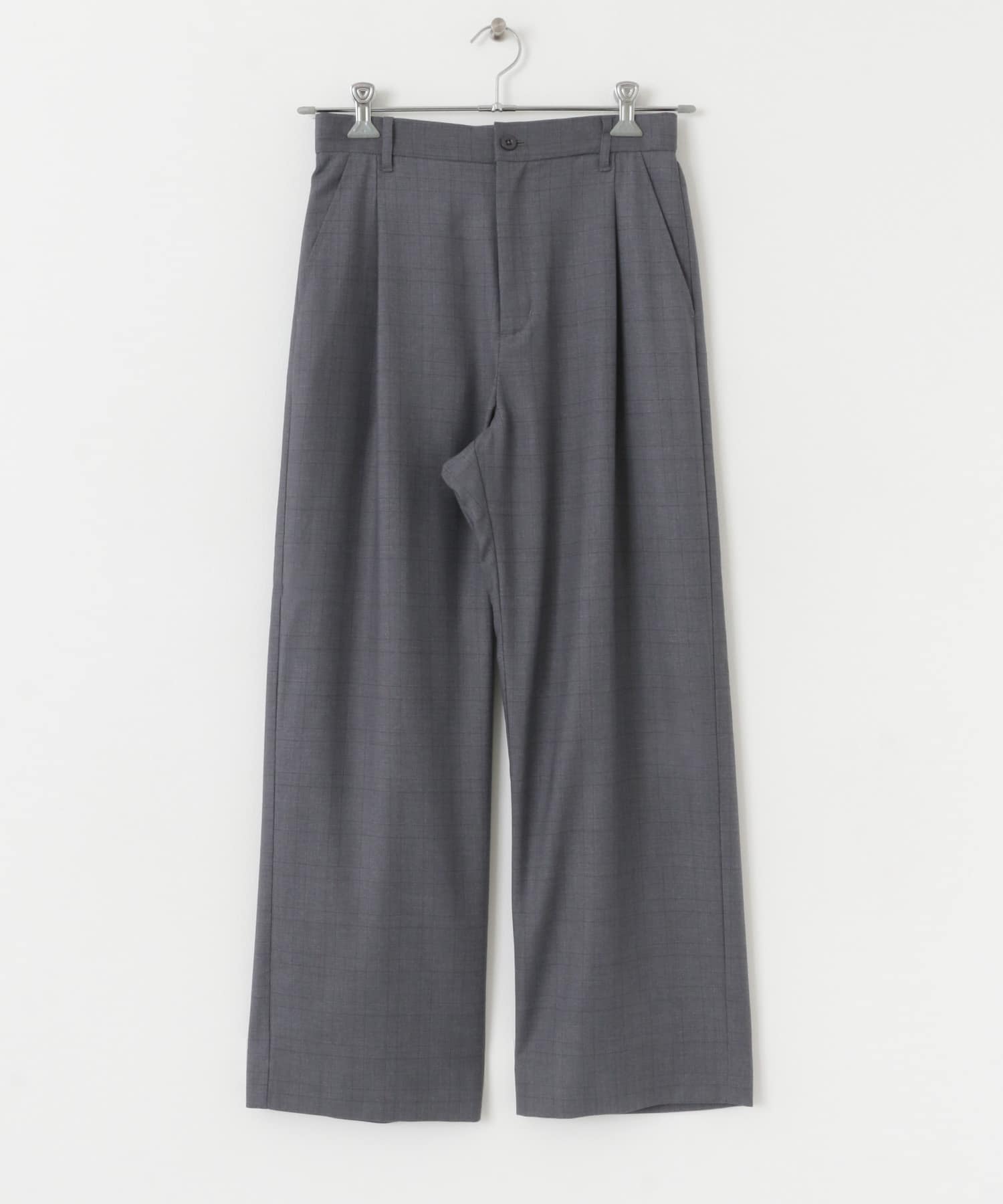チェックワンタックワイドスラックス GRAY M