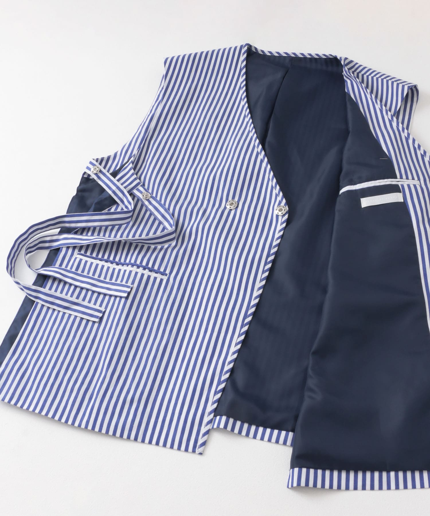 hxcyyd × SOP　ストライプフラワーコサージュシャツベスト(UNISEX) WHT×BLU M