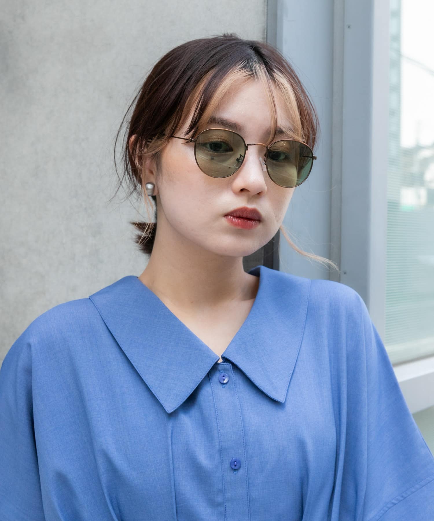 『ユニセックス』メタルフレームボストンサングラス GREEN one