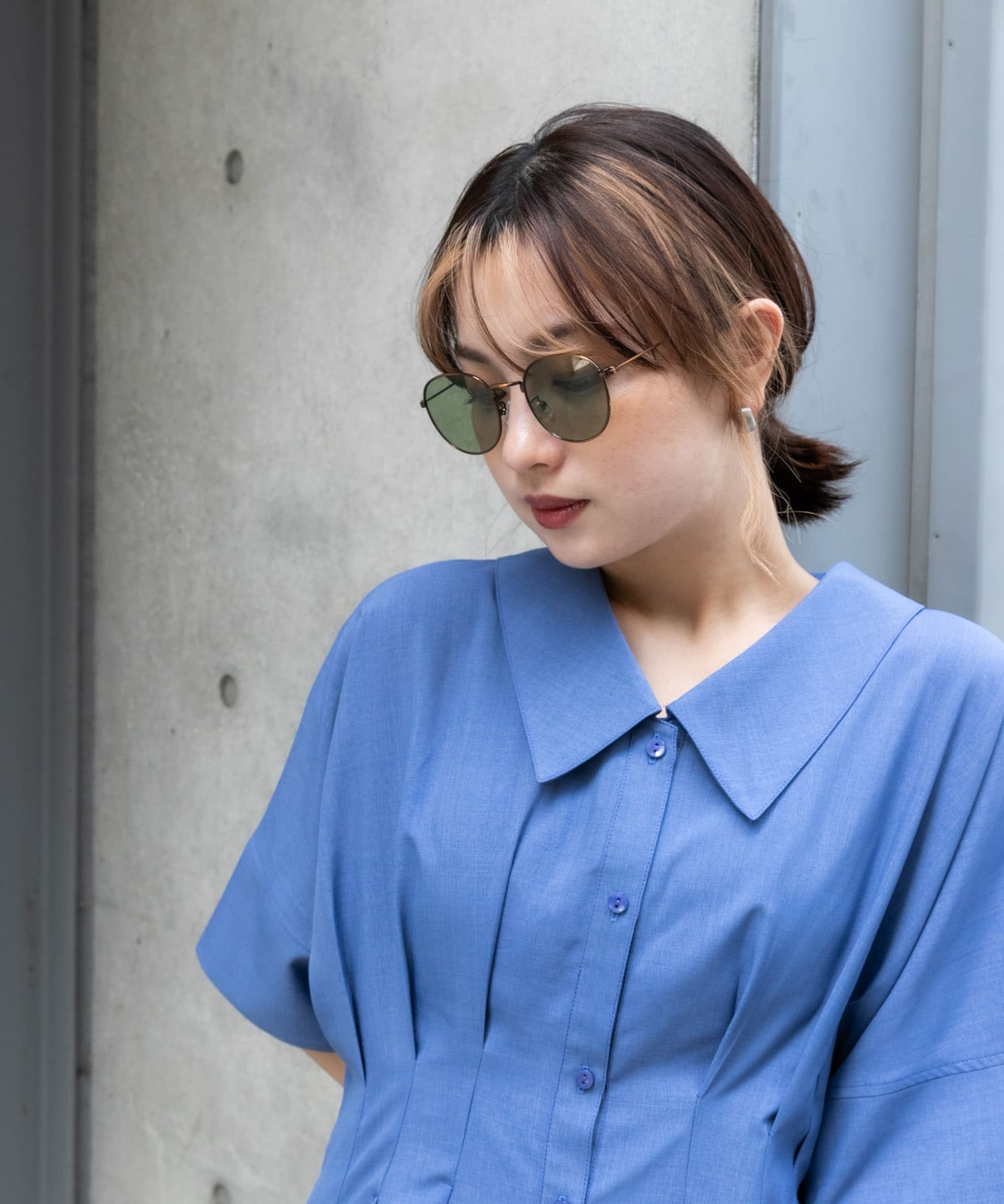 『ユニセックス』メタルフレームボストンサングラス GREEN one