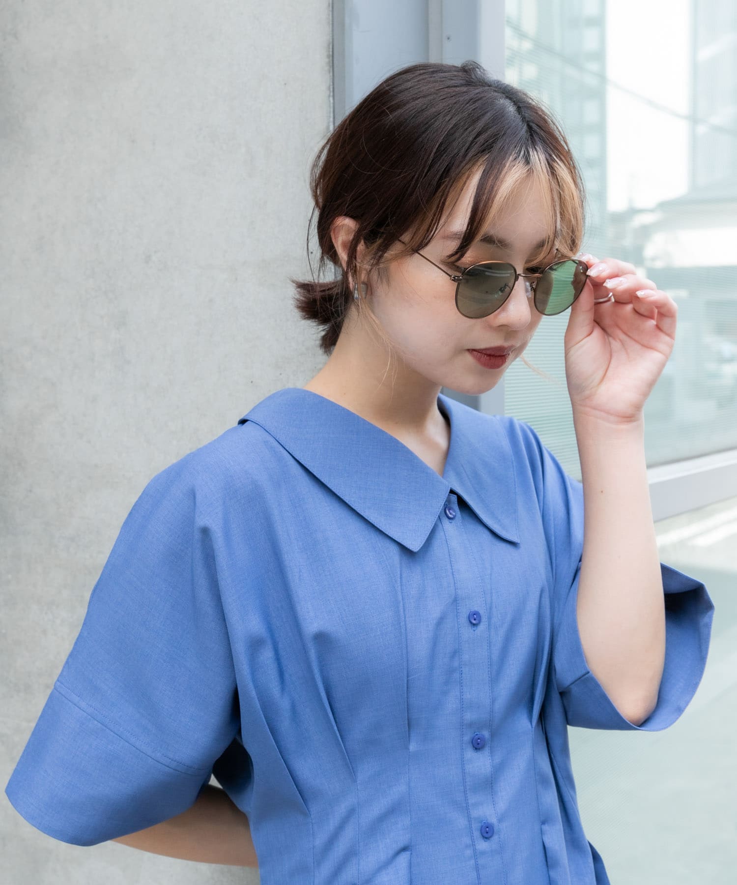 『ユニセックス』メタルフレームボストンサングラス GREEN one