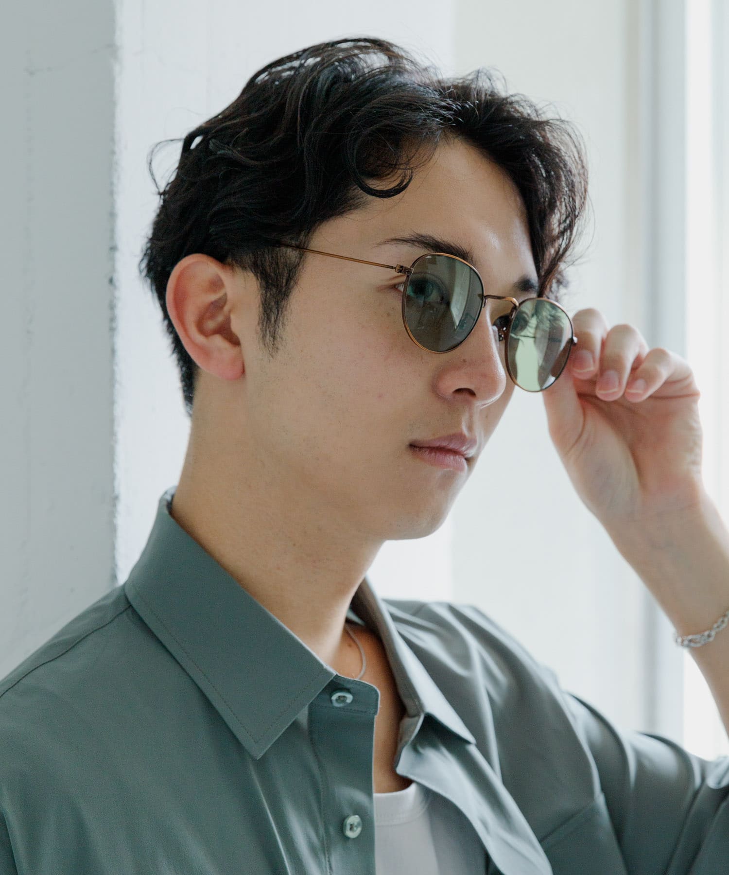 『ユニセックス』メタルフレームボストンサングラス GREEN one