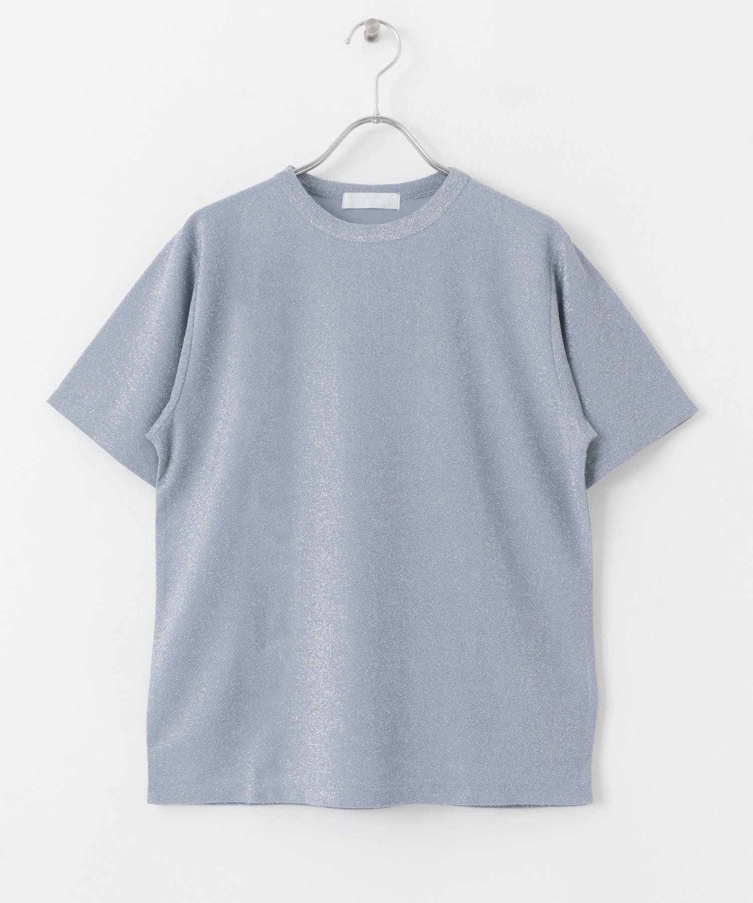 クルーネックラメTシャツ(半袖) L.BLUE one