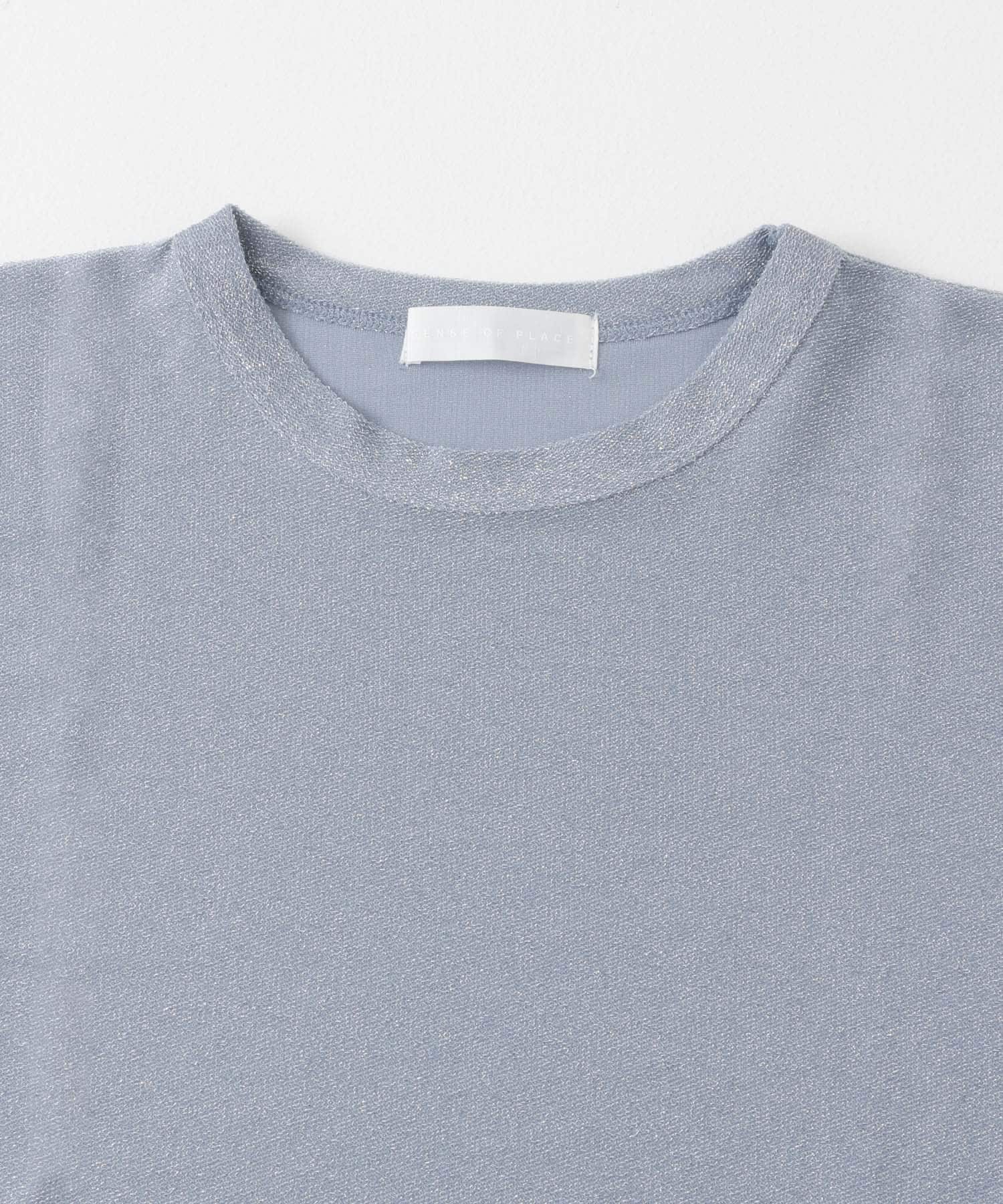 クルーネックラメTシャツ(半袖) L.BLUE one