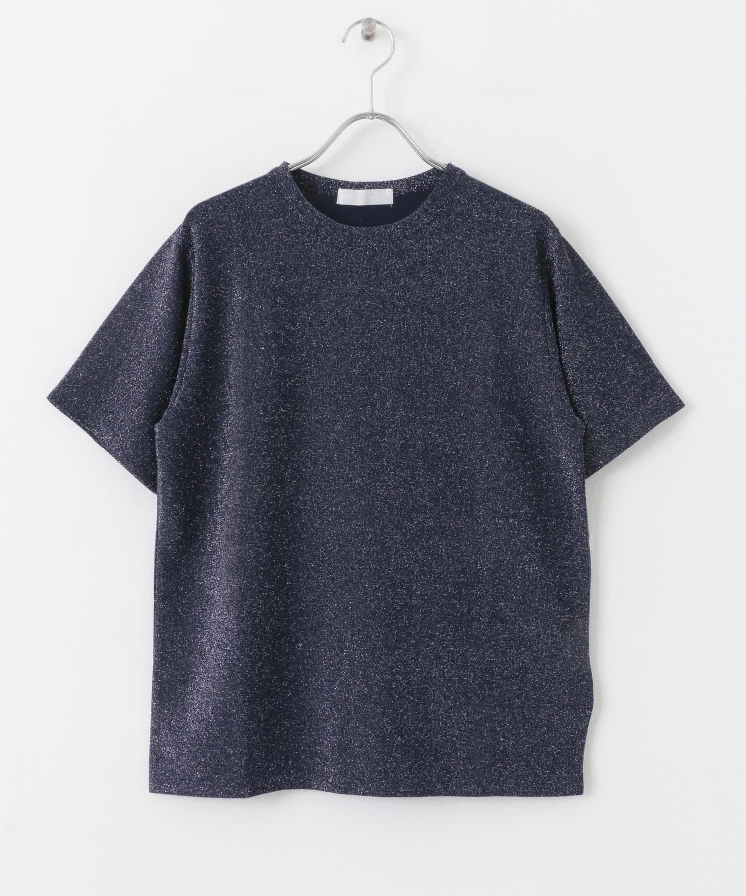 クルーネックラメTシャツ(半袖) NAVY one