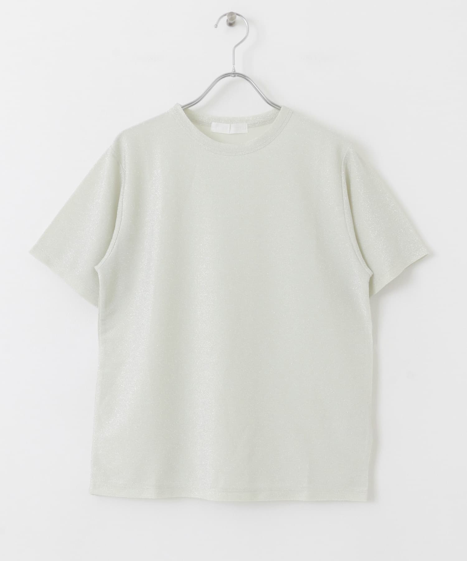 クルーネックラメTシャツ(半袖) SILVER one