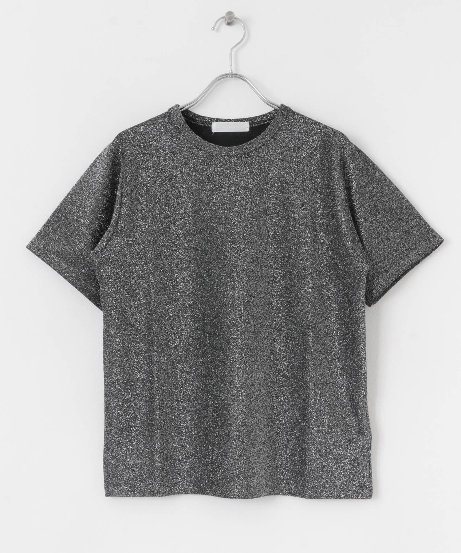 クルーネックラメTシャツ(半袖) BLACK one