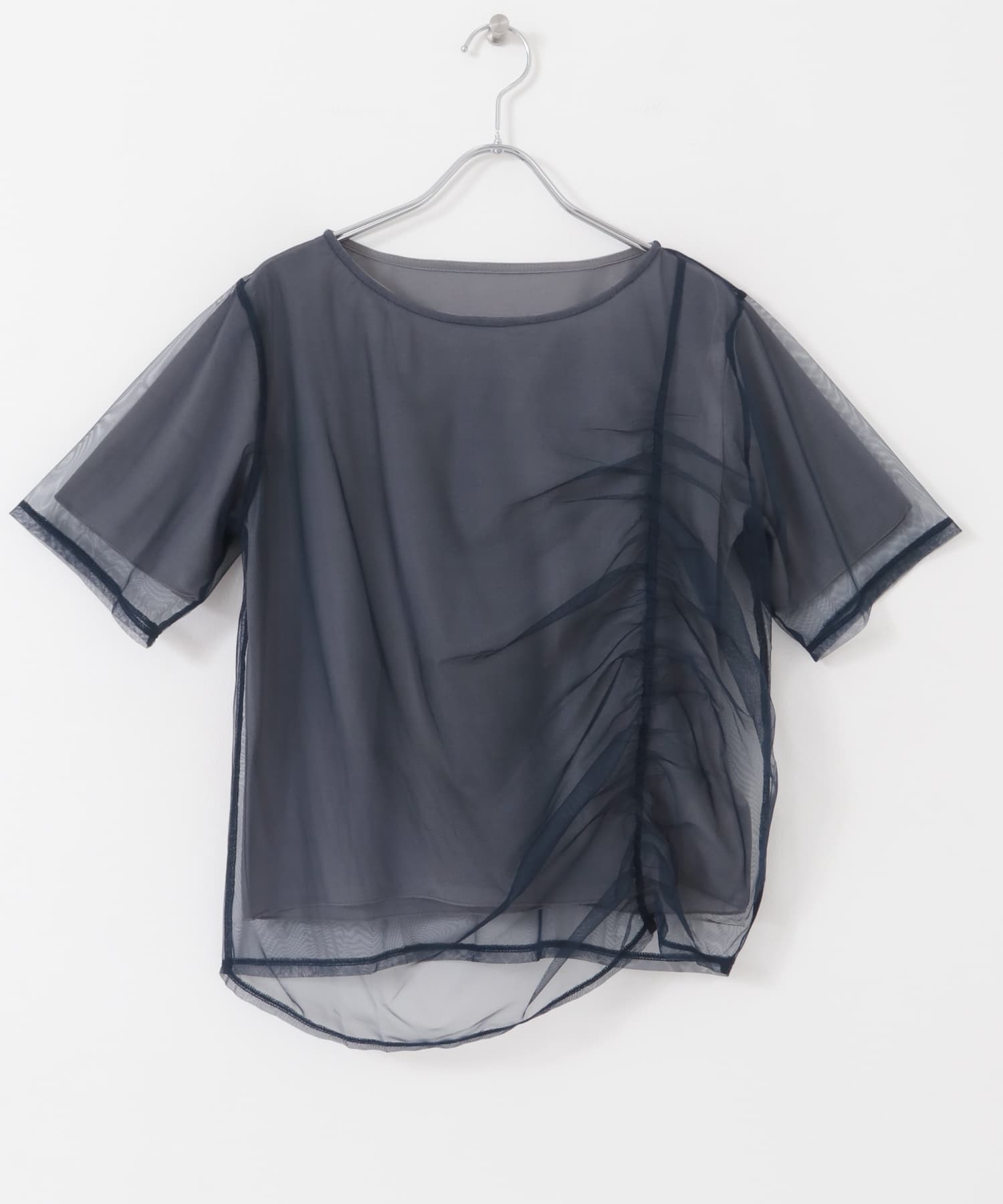 チュールレイヤードカットソー(5分袖) NAVY one