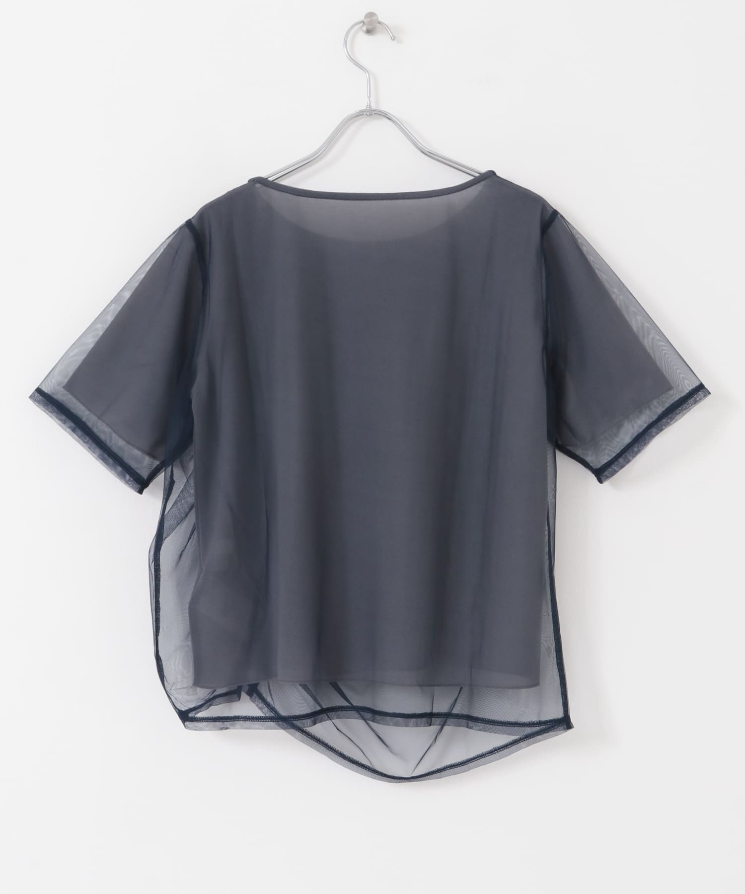 チュールレイヤードカットソー(5分袖) NAVY one