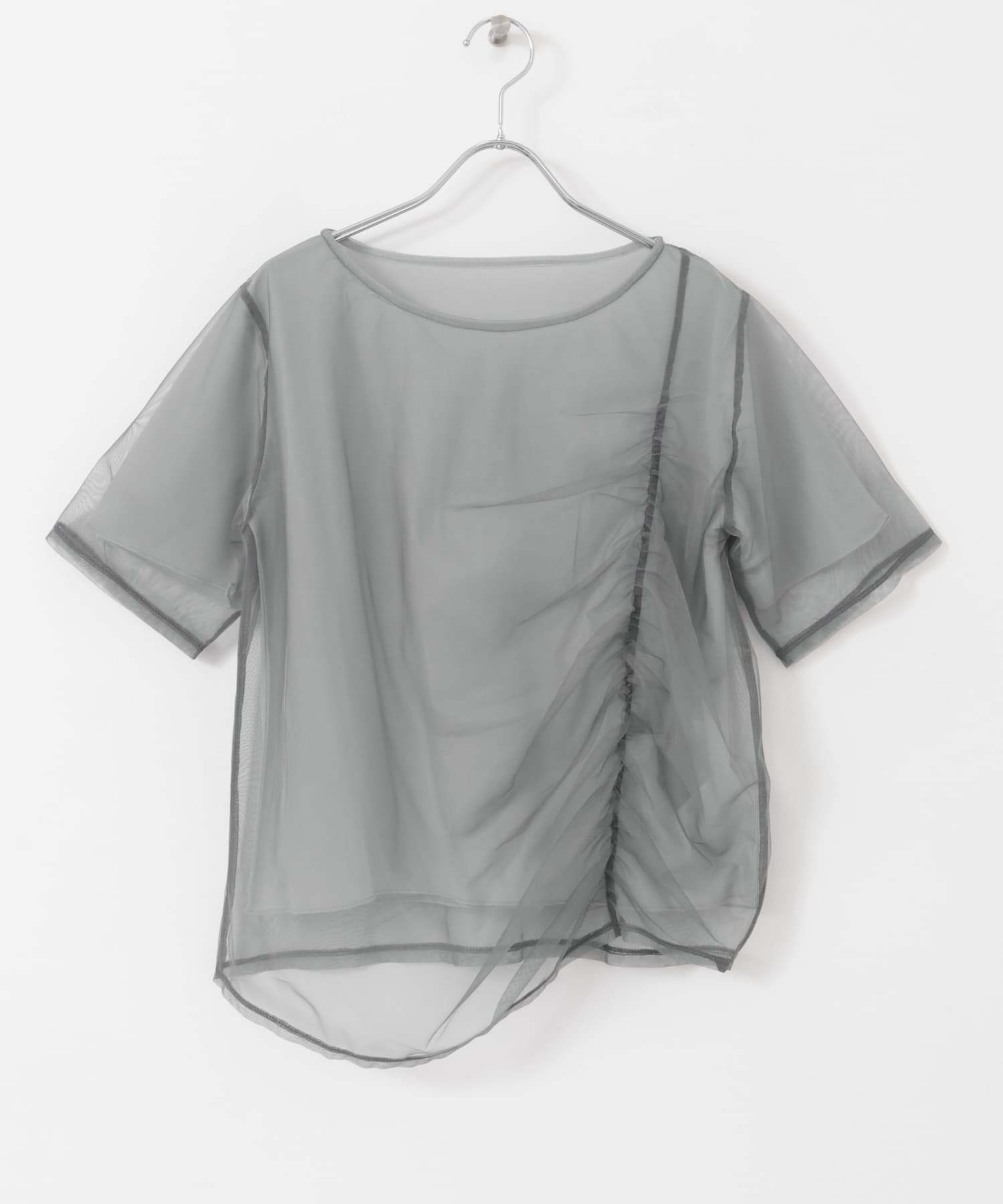 チュールレイヤードカットソー(5分袖) GRAY one