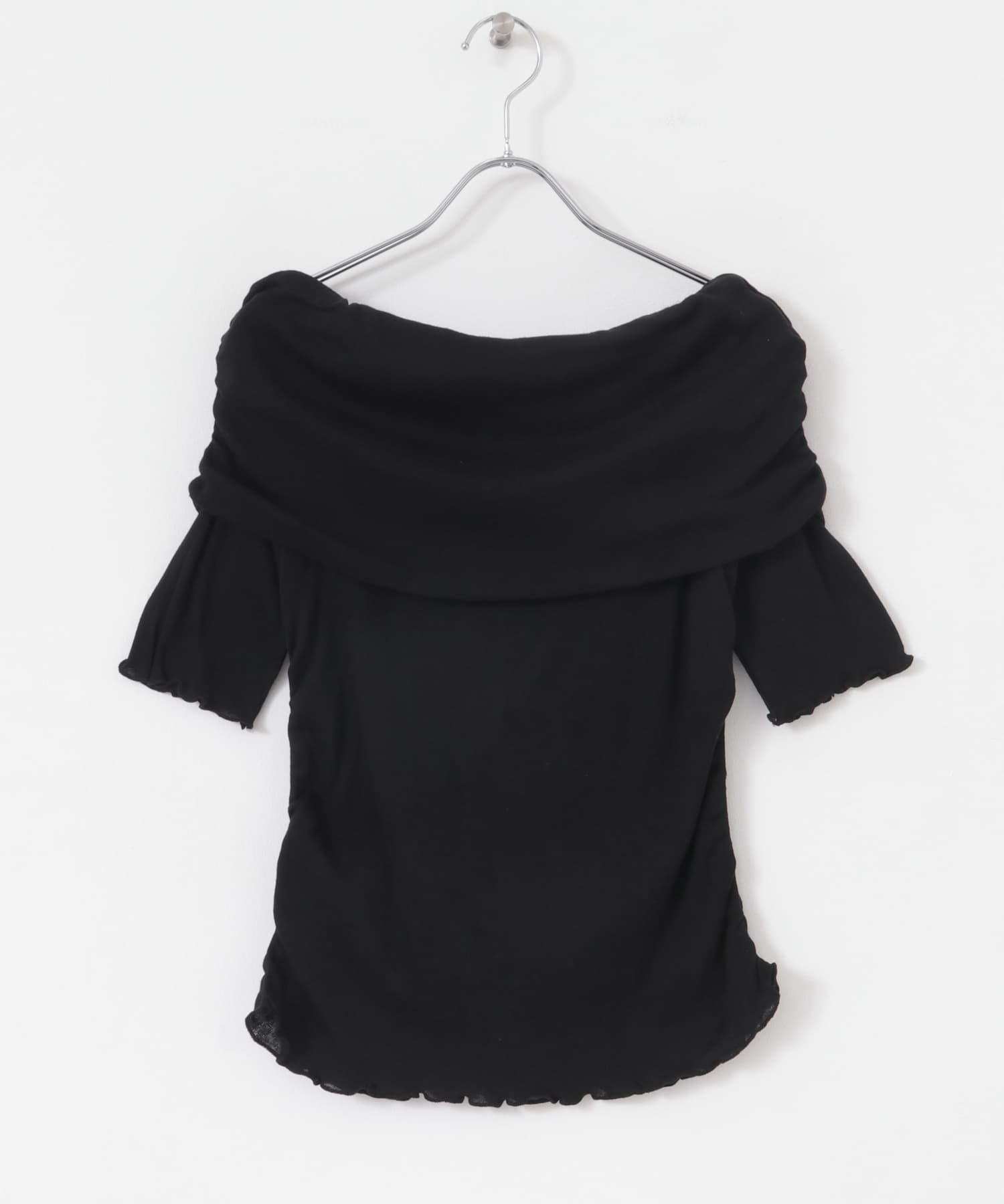 シャーリングオフショルダーシアートップ BLACK one