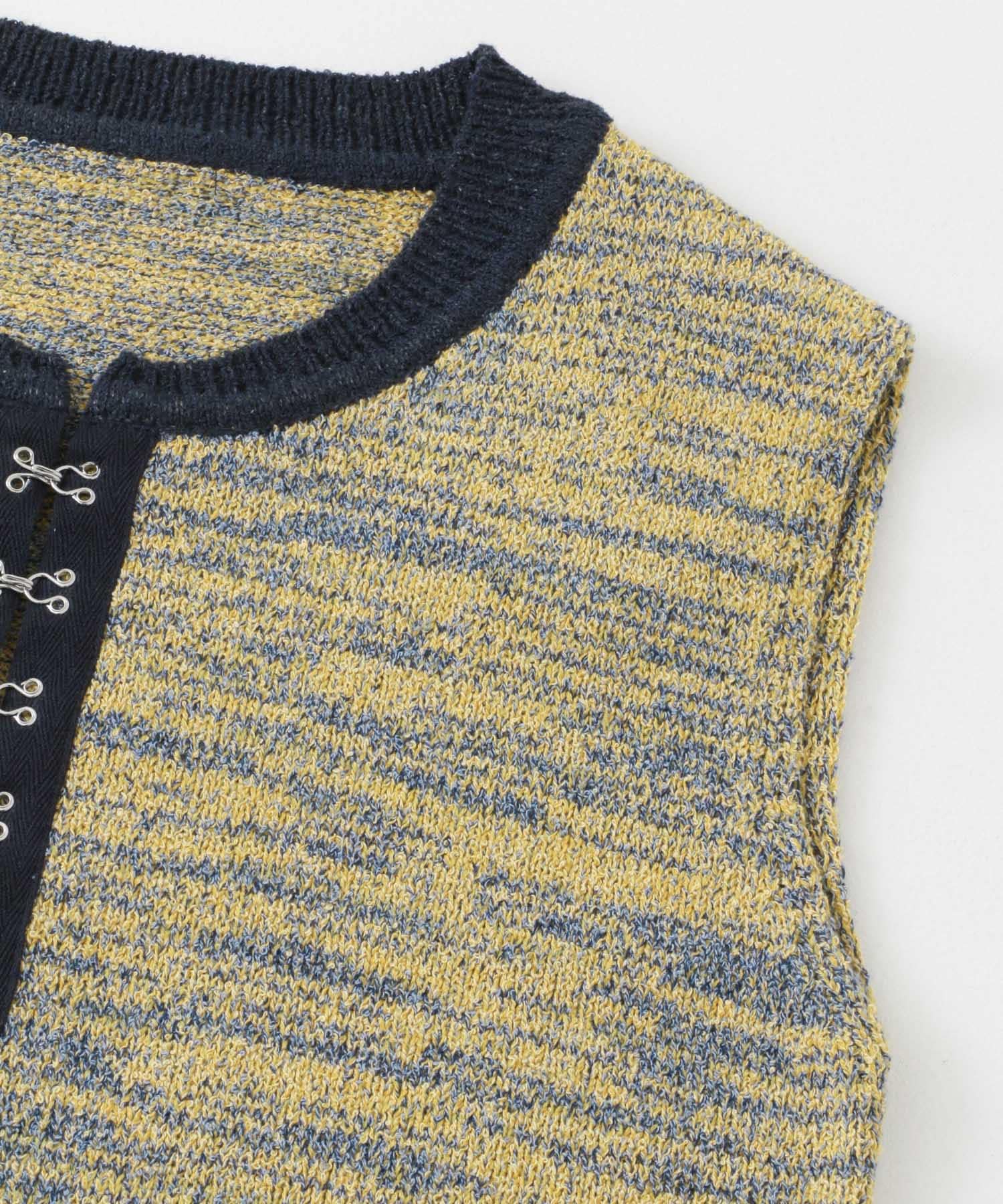 フロントホッククロップドニットトップ YELLOW one