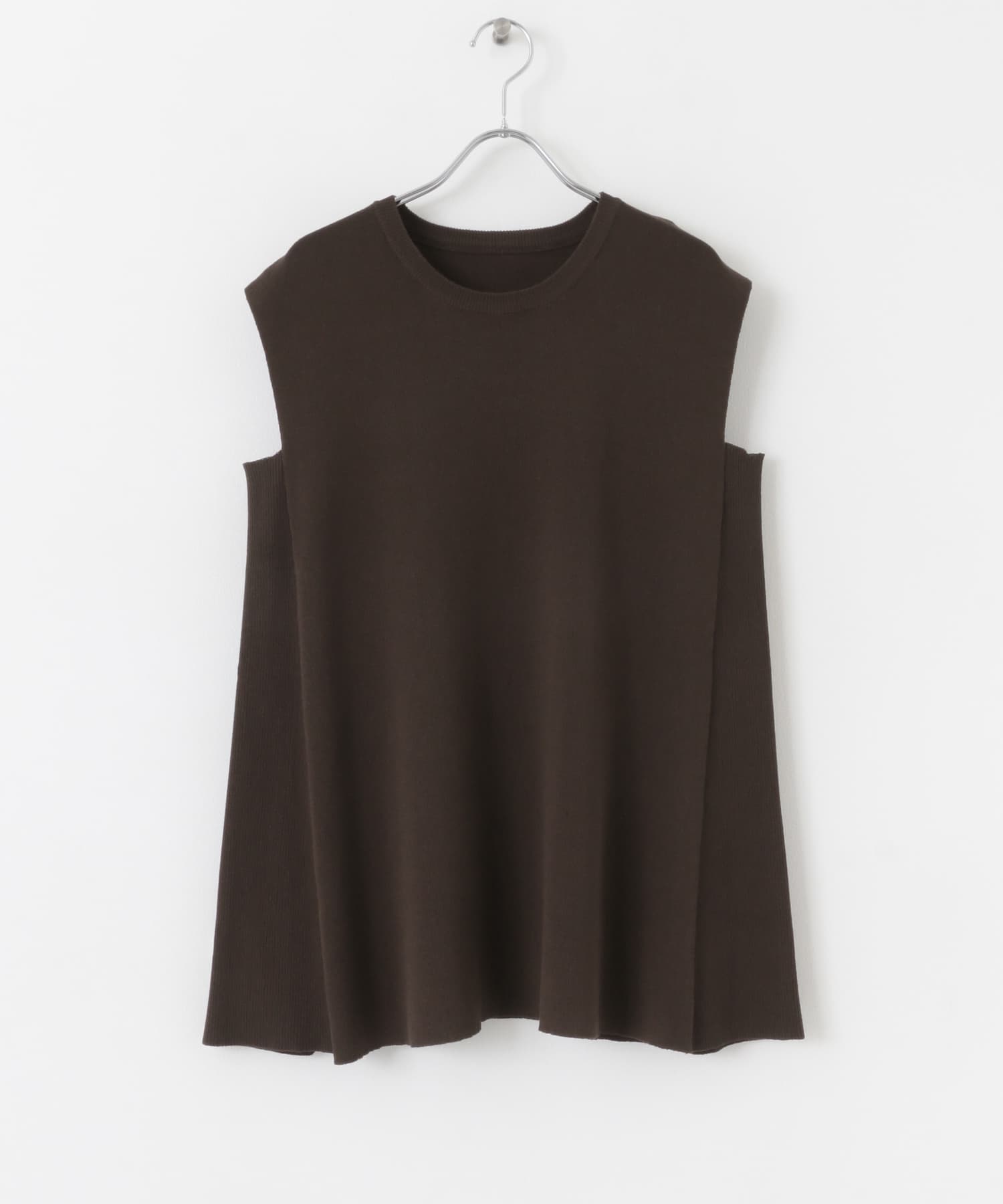フレンチスリーブフレアチュニックセーター BROWN one