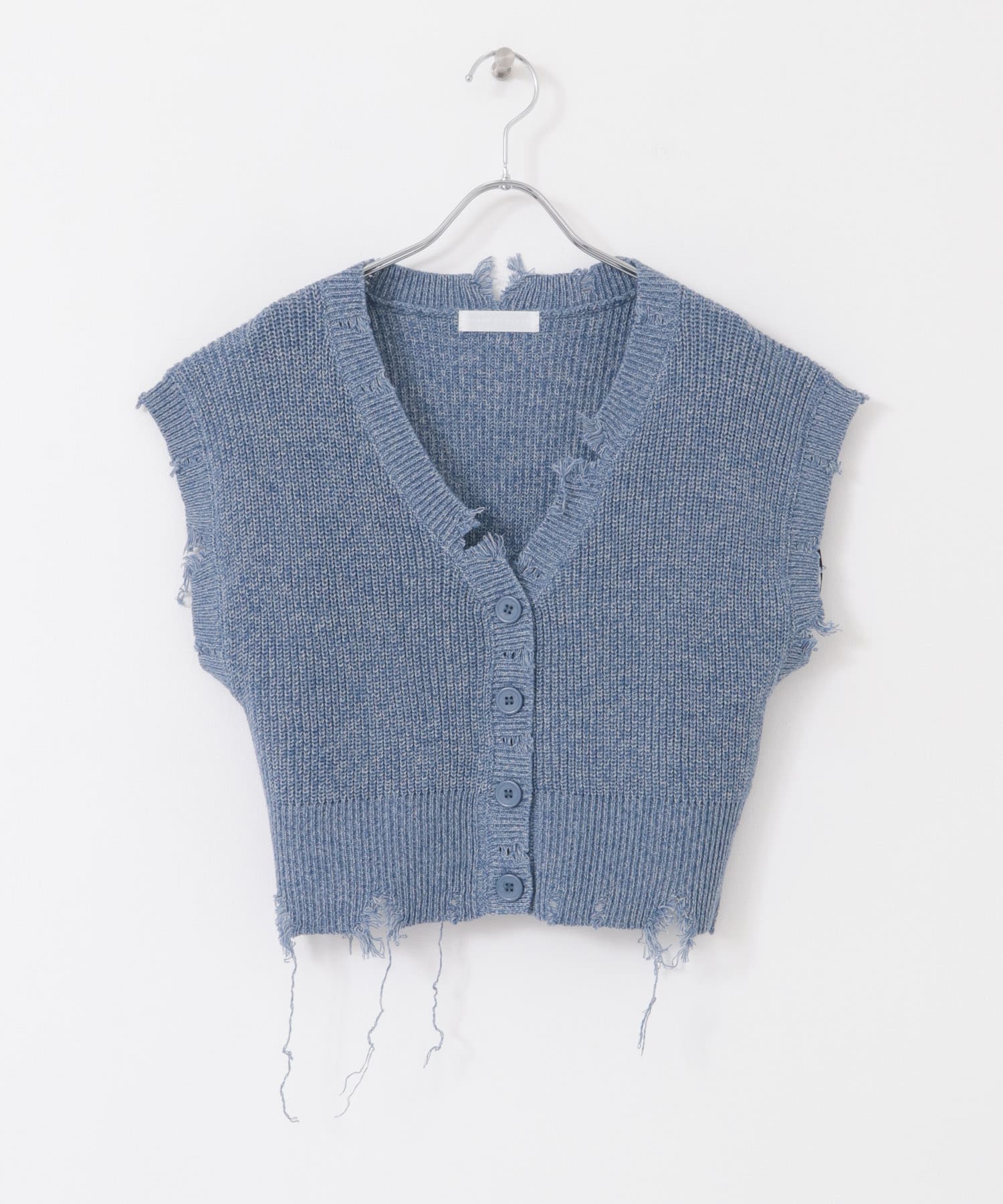 ダメージニットベスト BLUE one