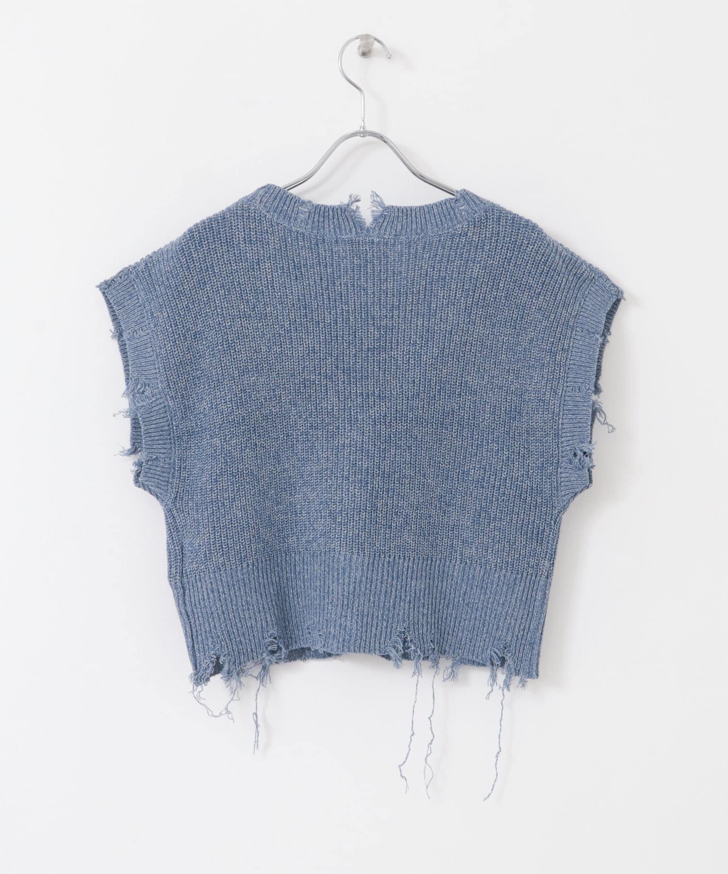 ダメージニットベスト BLUE one