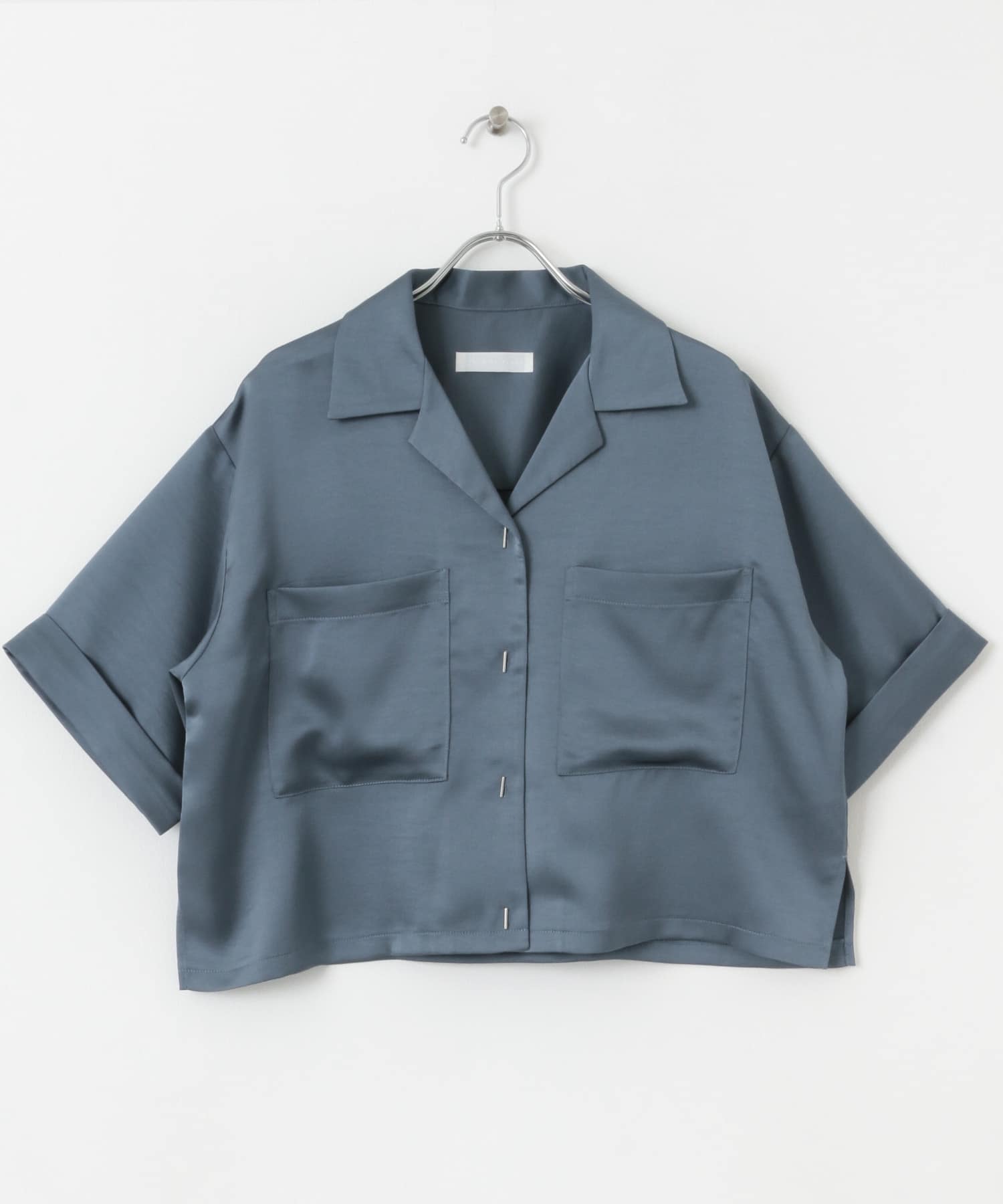 サテンオープンカラークロップドシャツ NAVY one