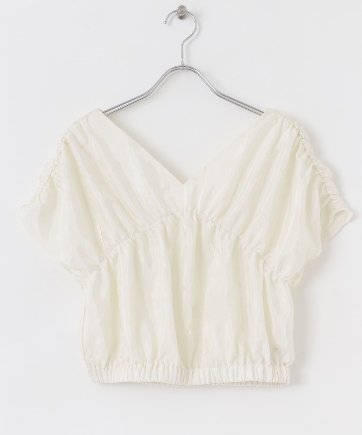 クロップドギャザーブラウス OFF WHITE one