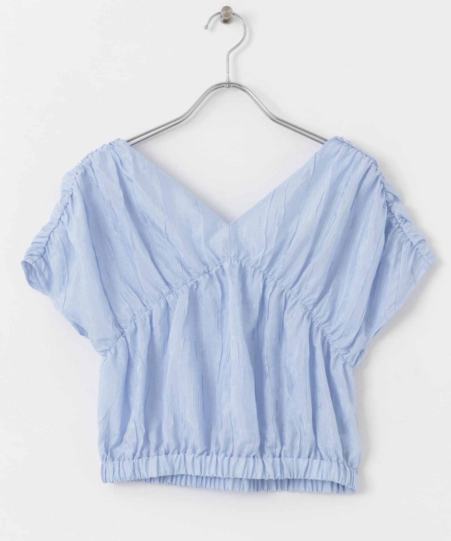 クロップドギャザーブラウス L.BLUE one