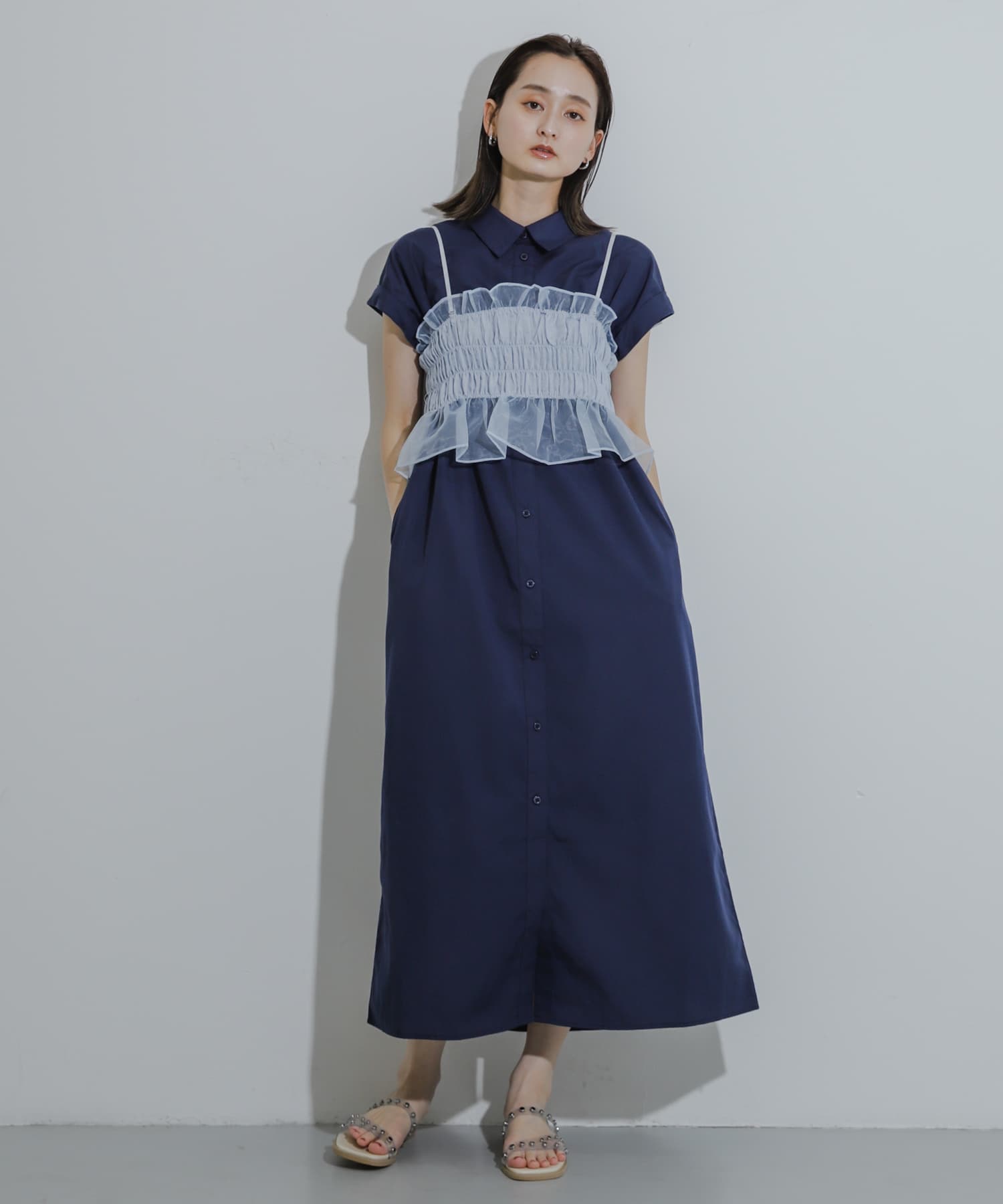 ビスチェセットフレンチスリーブワンピース(COMPACT L.BLU×WHT