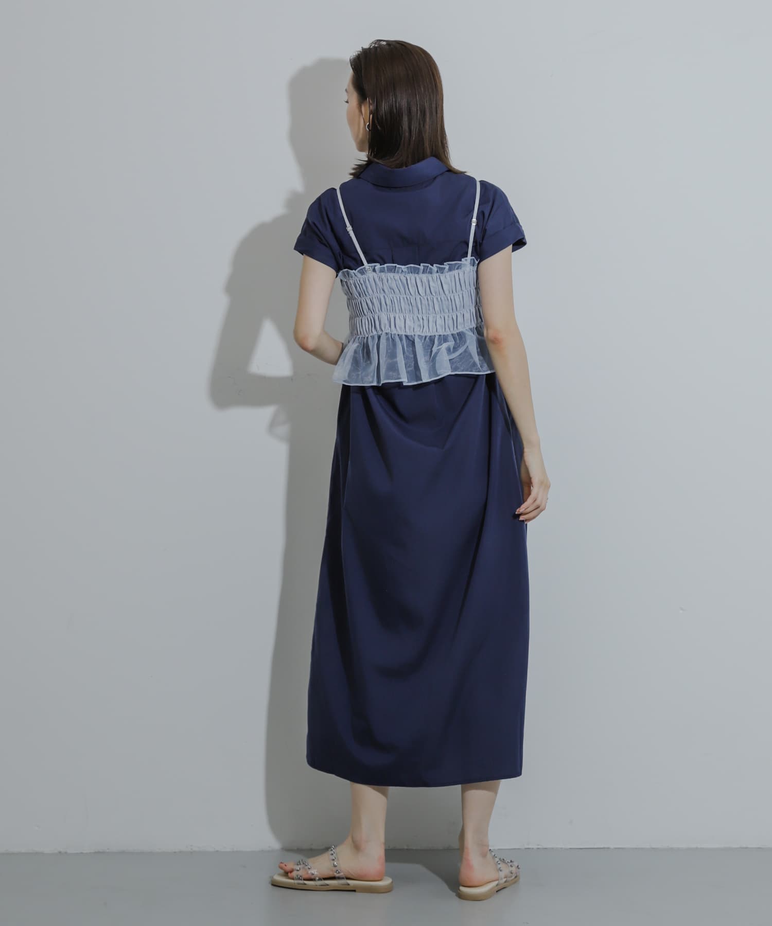 午前着指定 みーひさん専用 ビスチェセットフレンチスリーブワンピース(COMPACT L.BLU×WHT