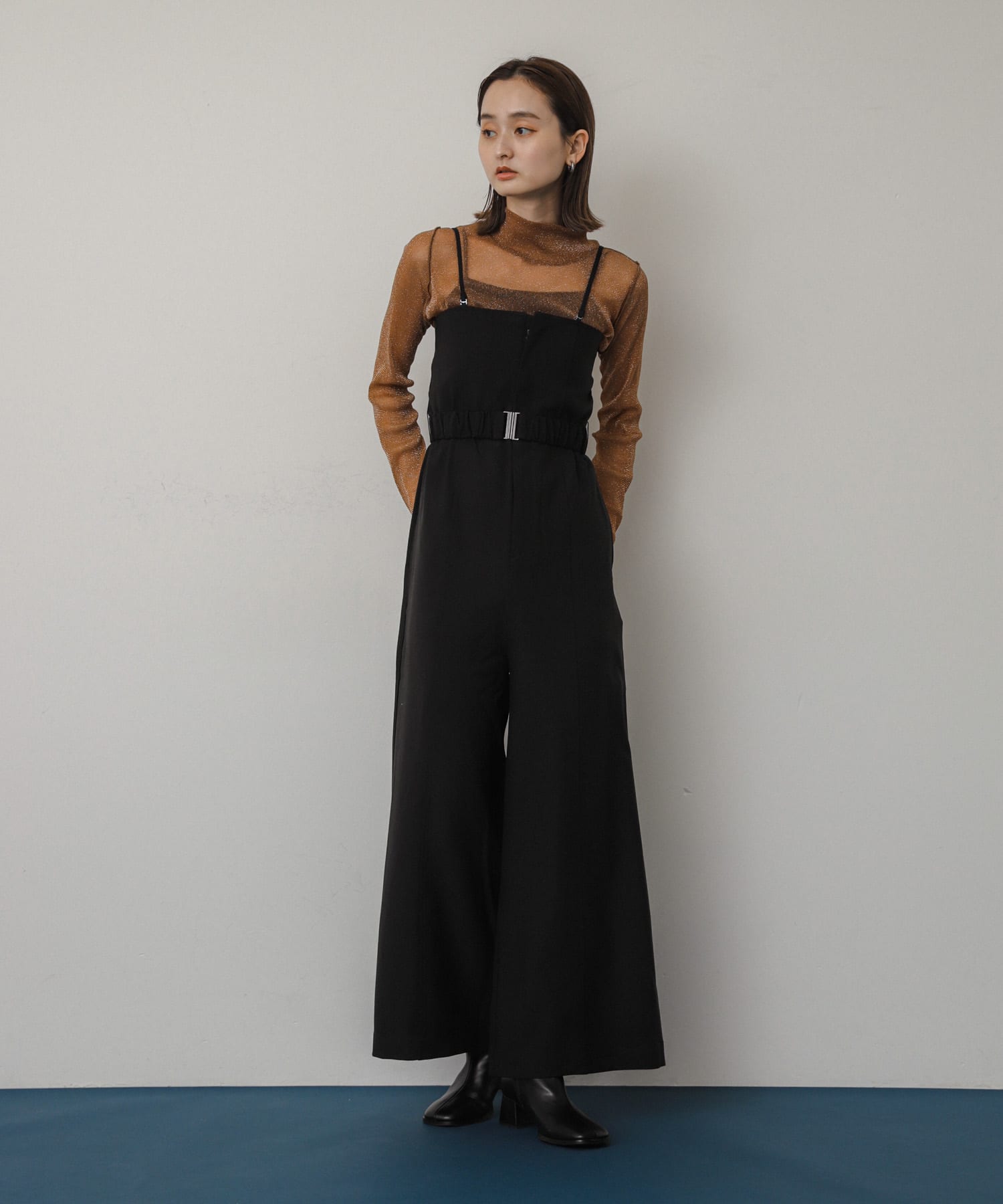 新品】Andrea&Coストライプ ベルト付き サロペット BEST SELLER