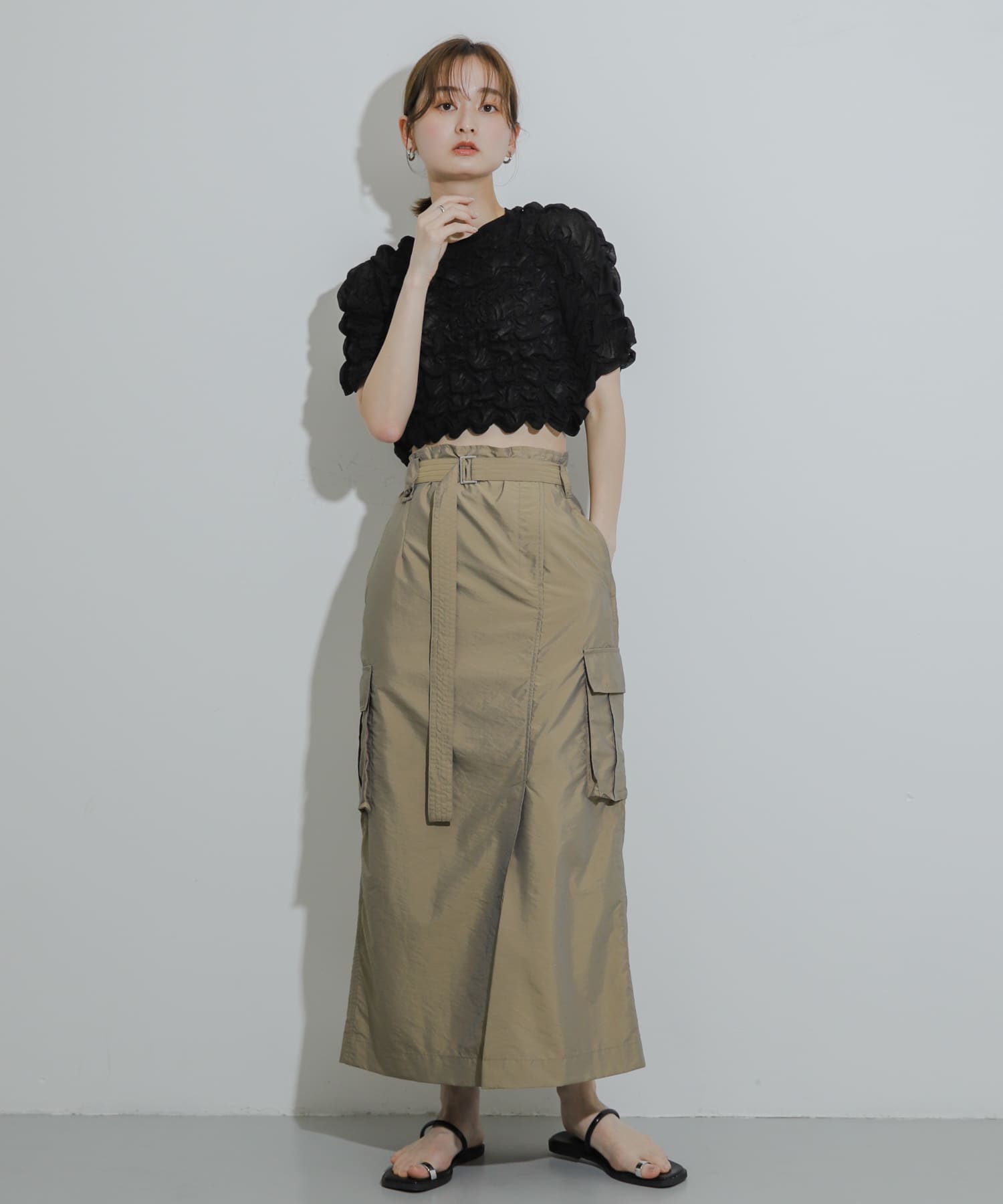 フラットリングサンダル BLACK S