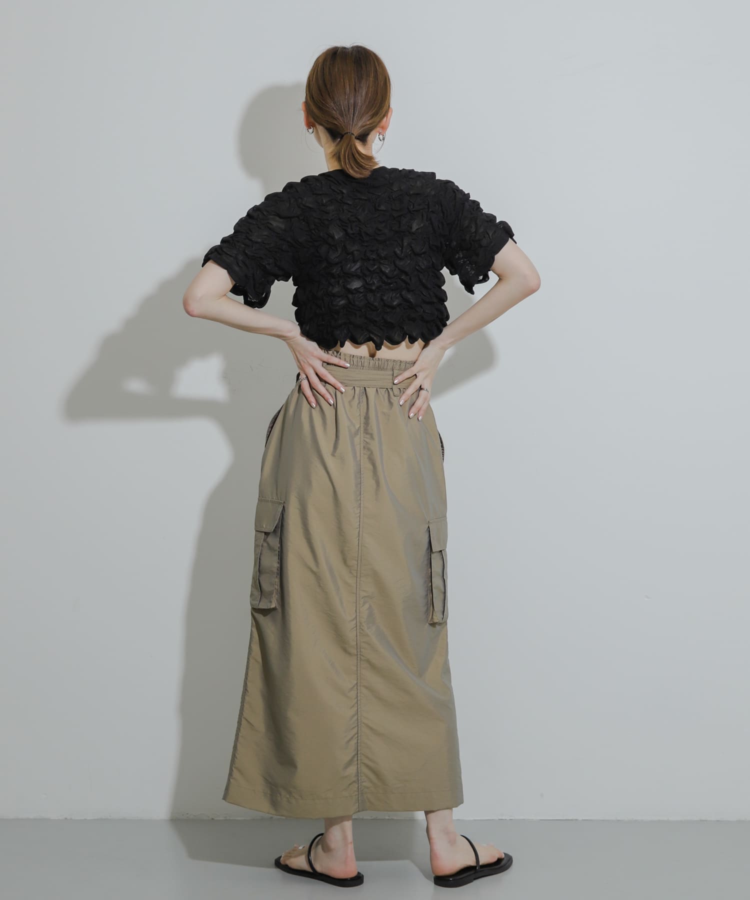 フラットリングサンダル BLACK S