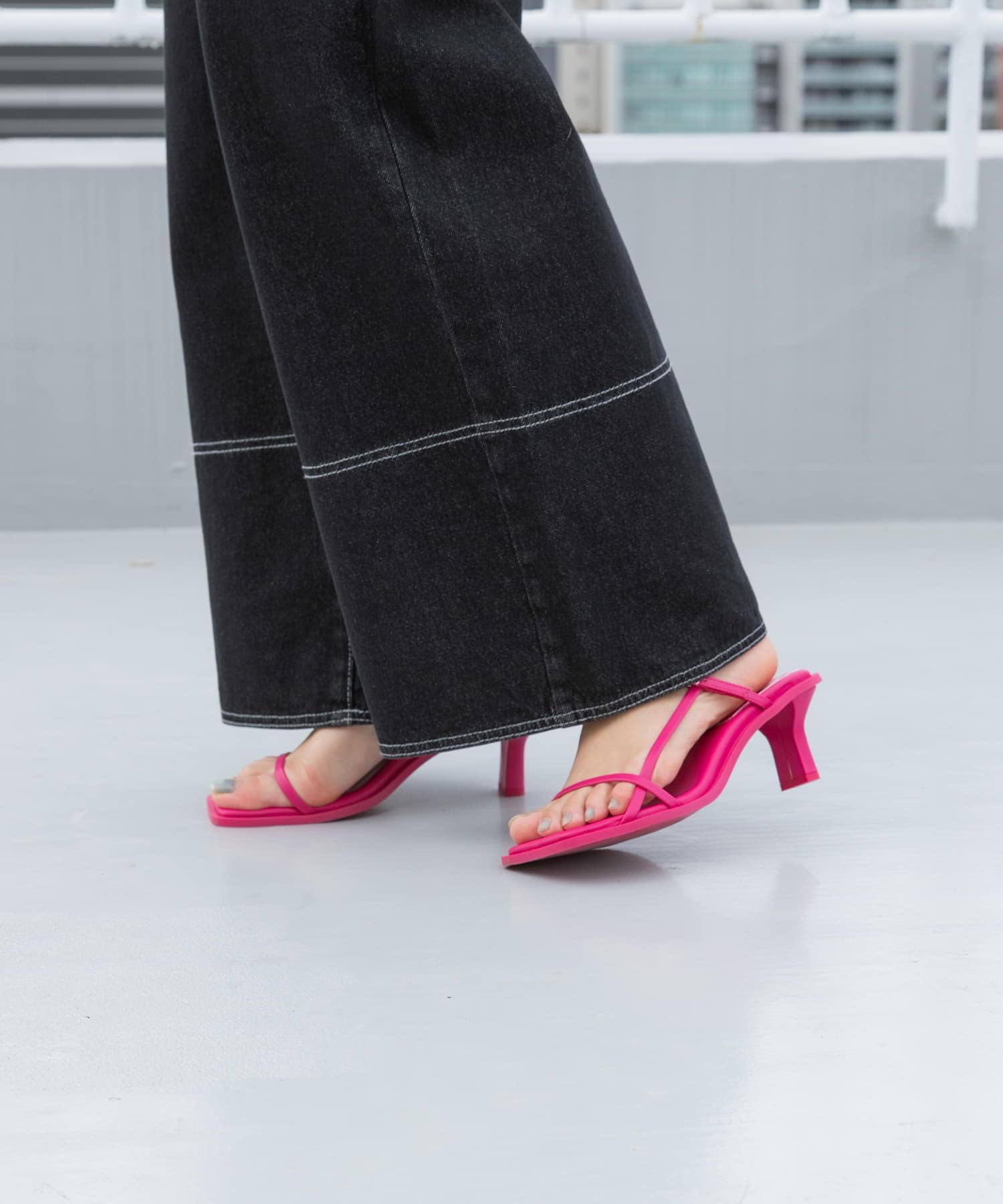 ワイドスクエアストラップサンダル PINK S