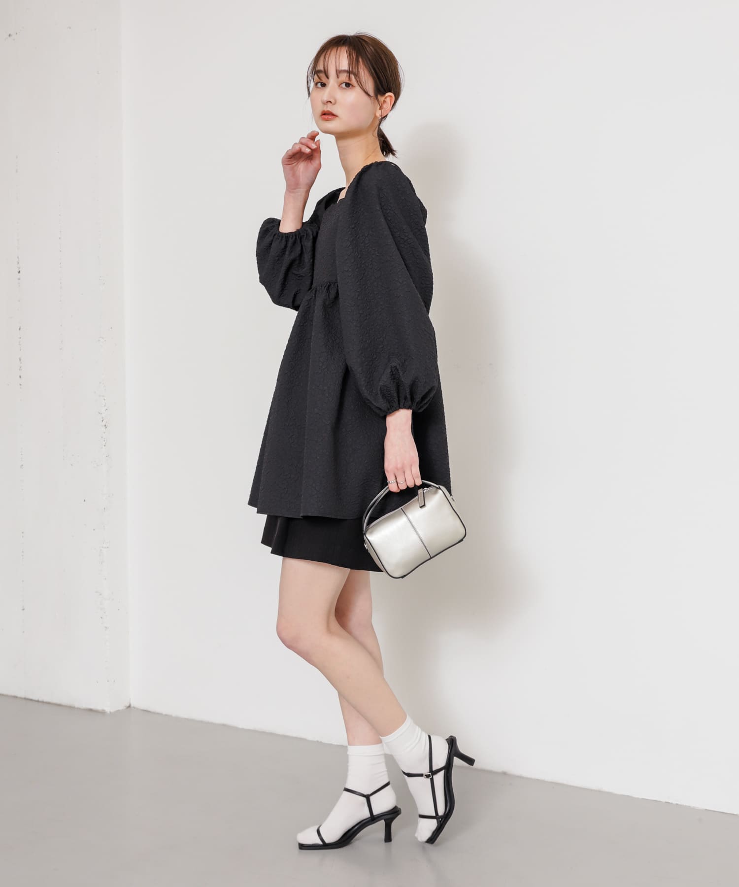 ワイドスクエアストラップサンダル BLACK L