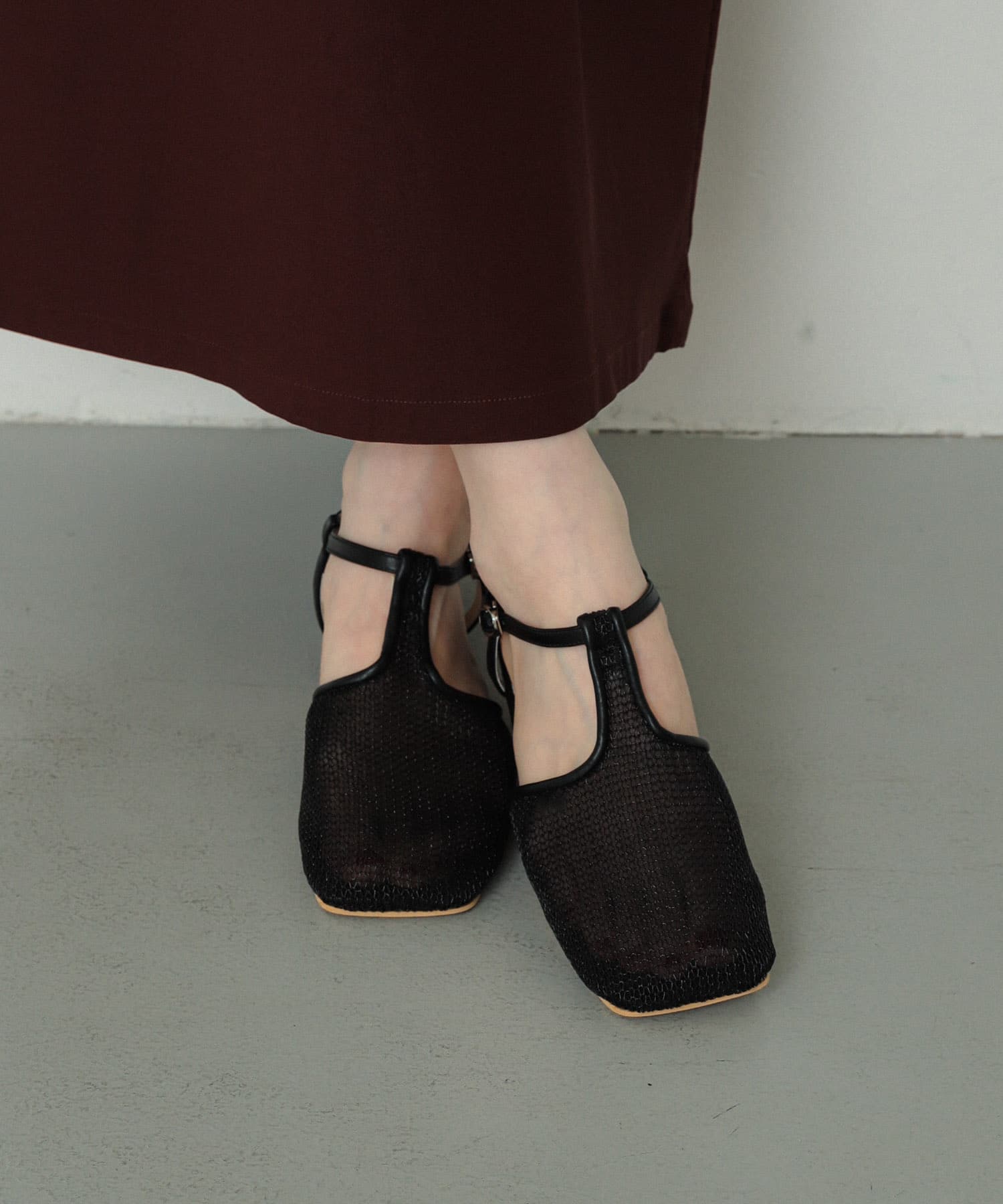 Tストラップメッシュサンダル BLACK S