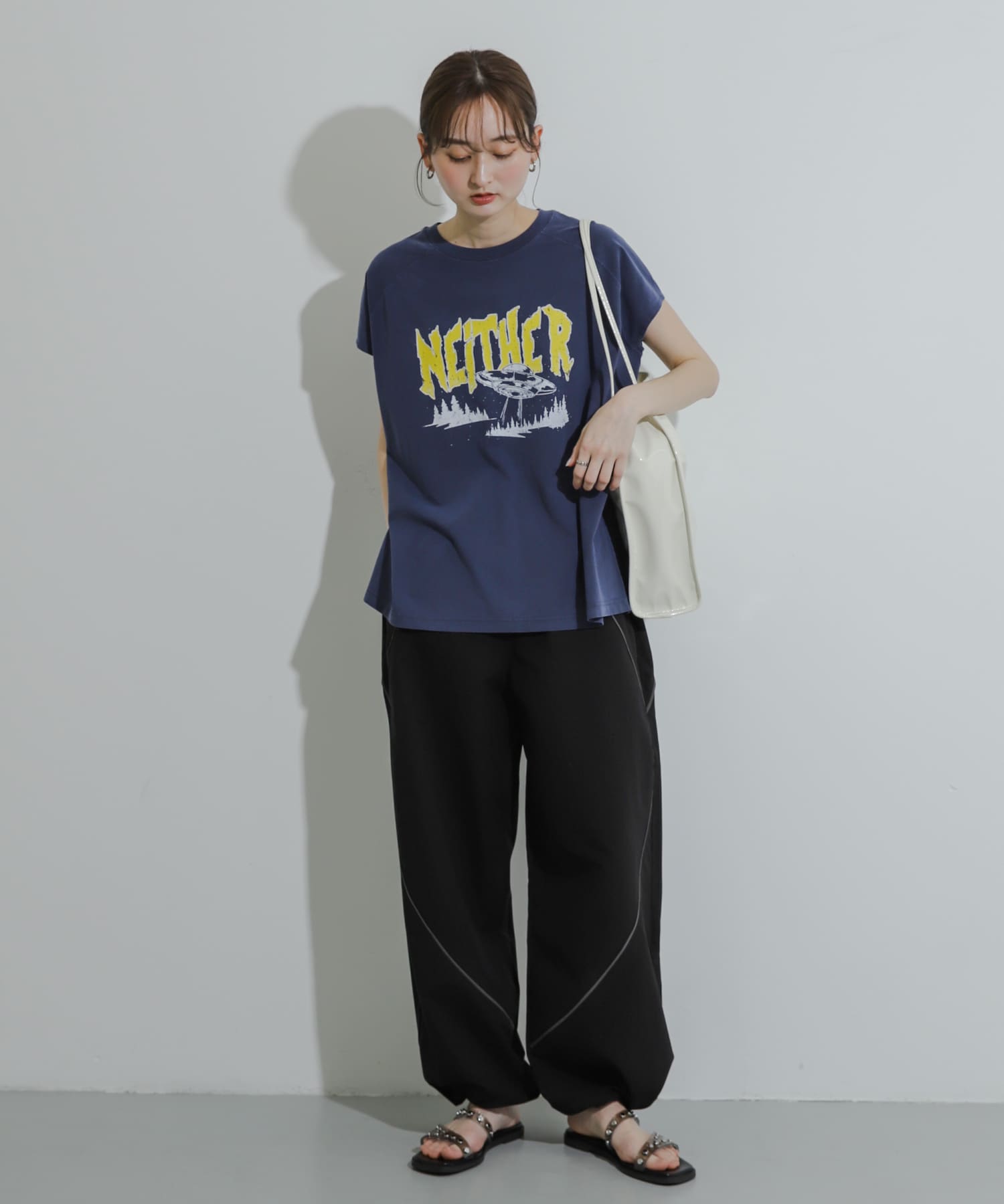 スタッズフラットサンダル BLACK S