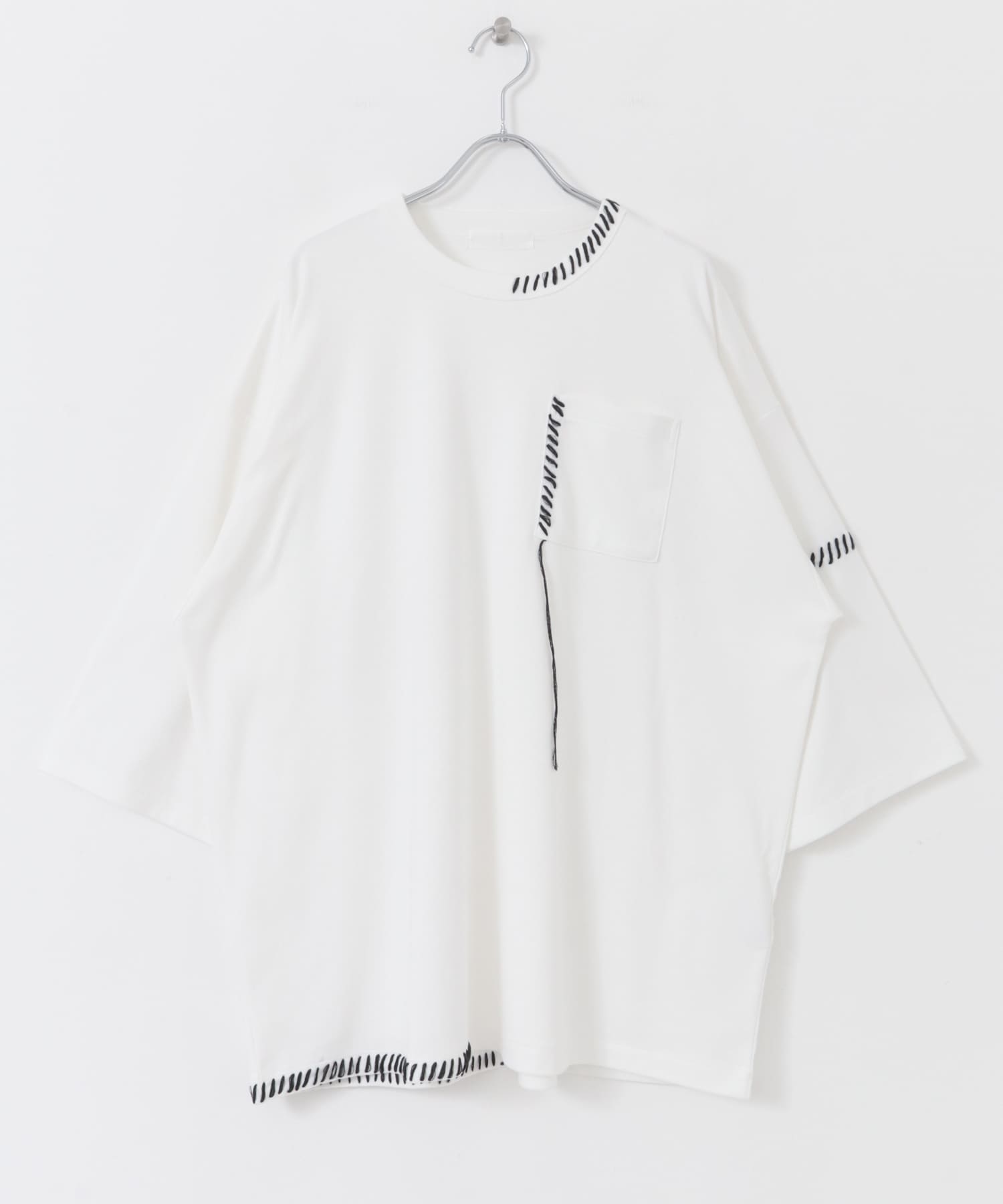 ハンドステッチルーズTシャツ WHT×BLK M