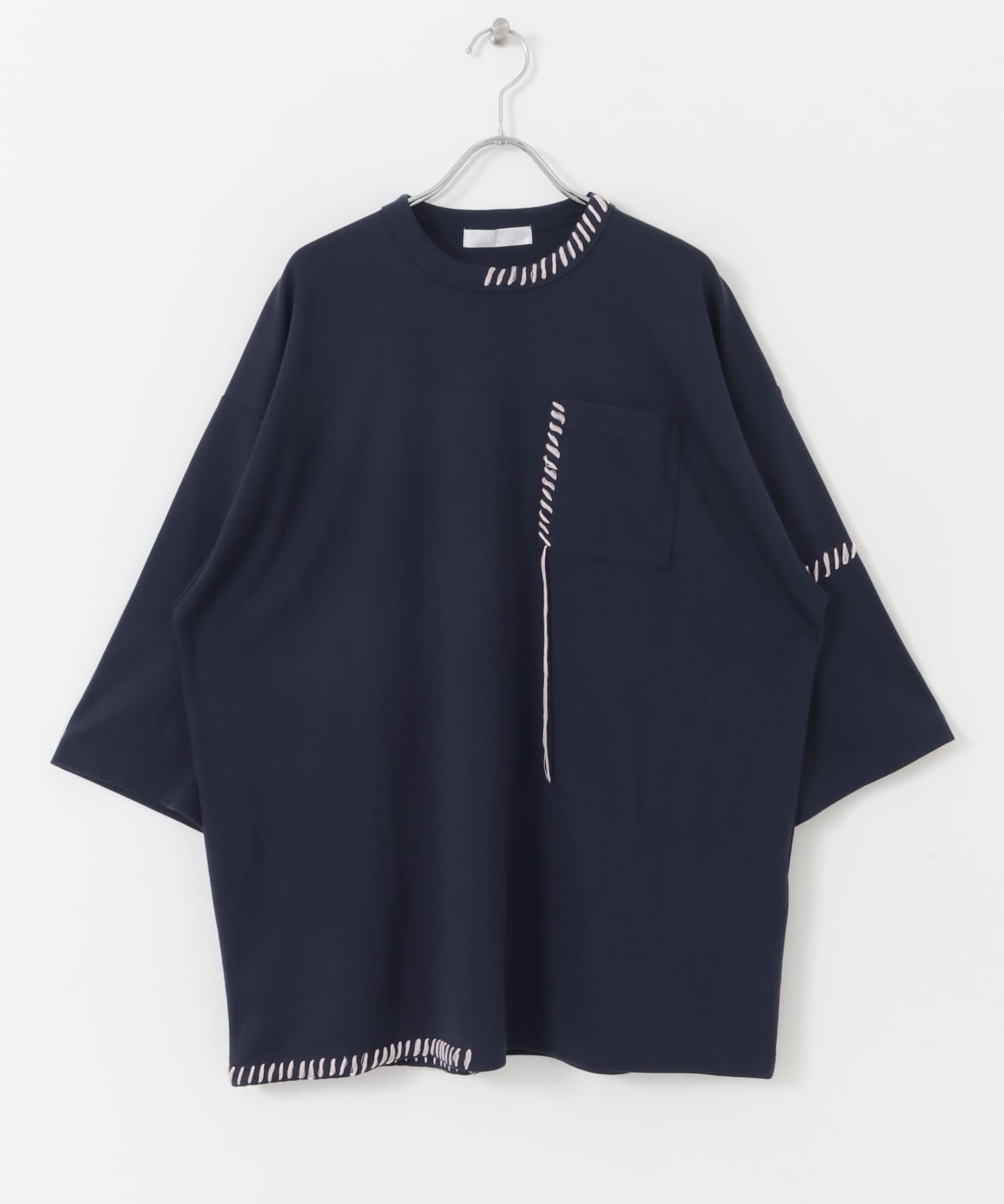 ハンドステッチルーズTシャツ NVY×PNK M