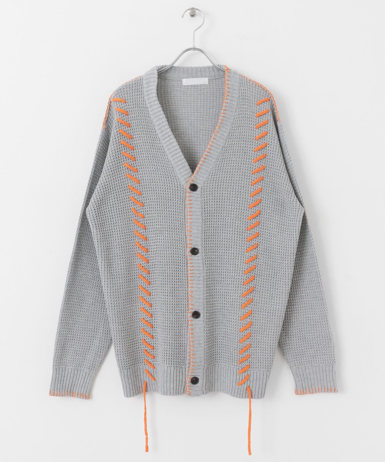 『ユニセックス』ブランケットステッチカーディガン L.GRAY M