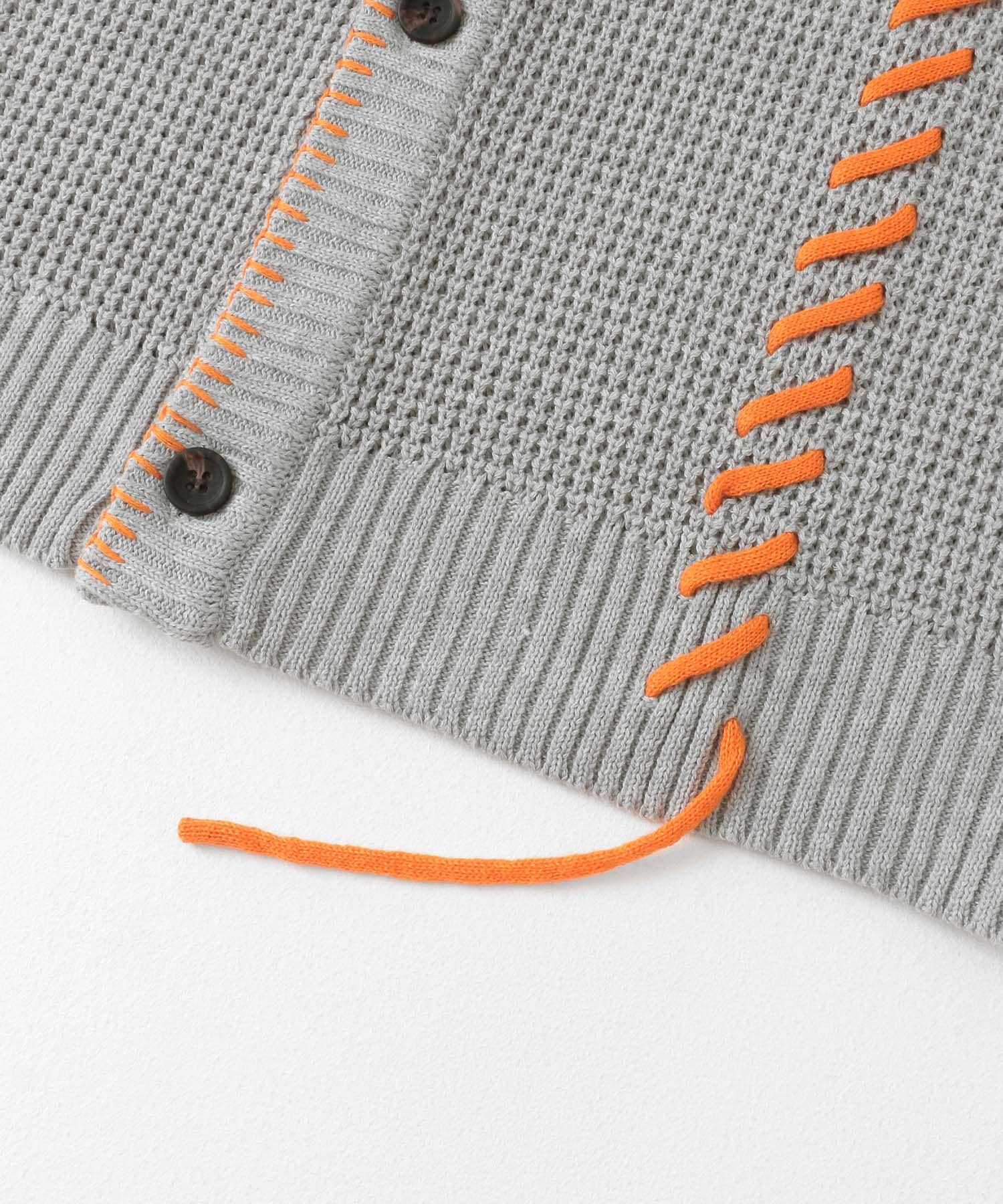 『ユニセックス』ブランケットステッチカーディガン L.GRAY M