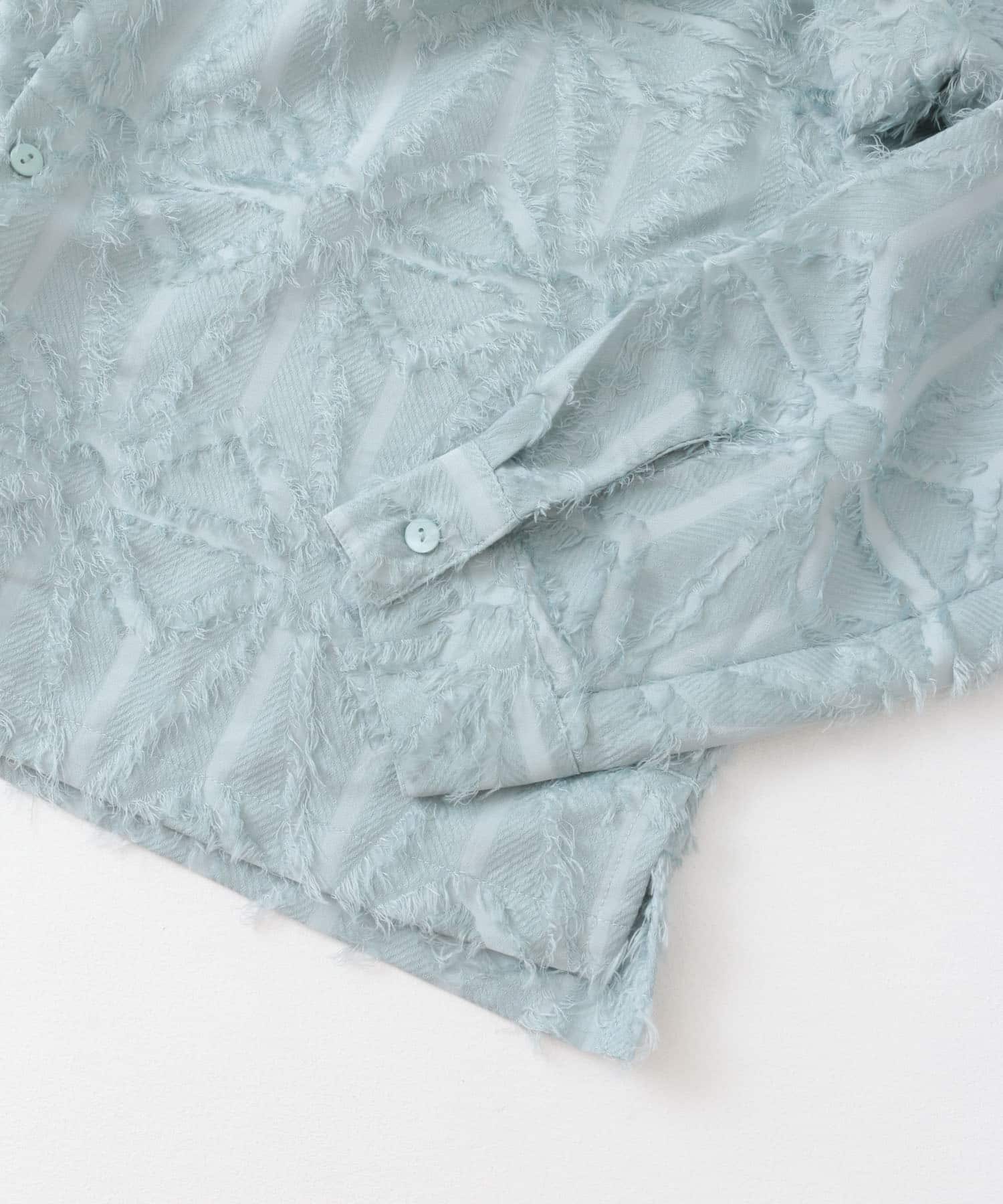 『ユニセックス』フリンジジャガードレギュラーカラーシャツ L.BLUE M