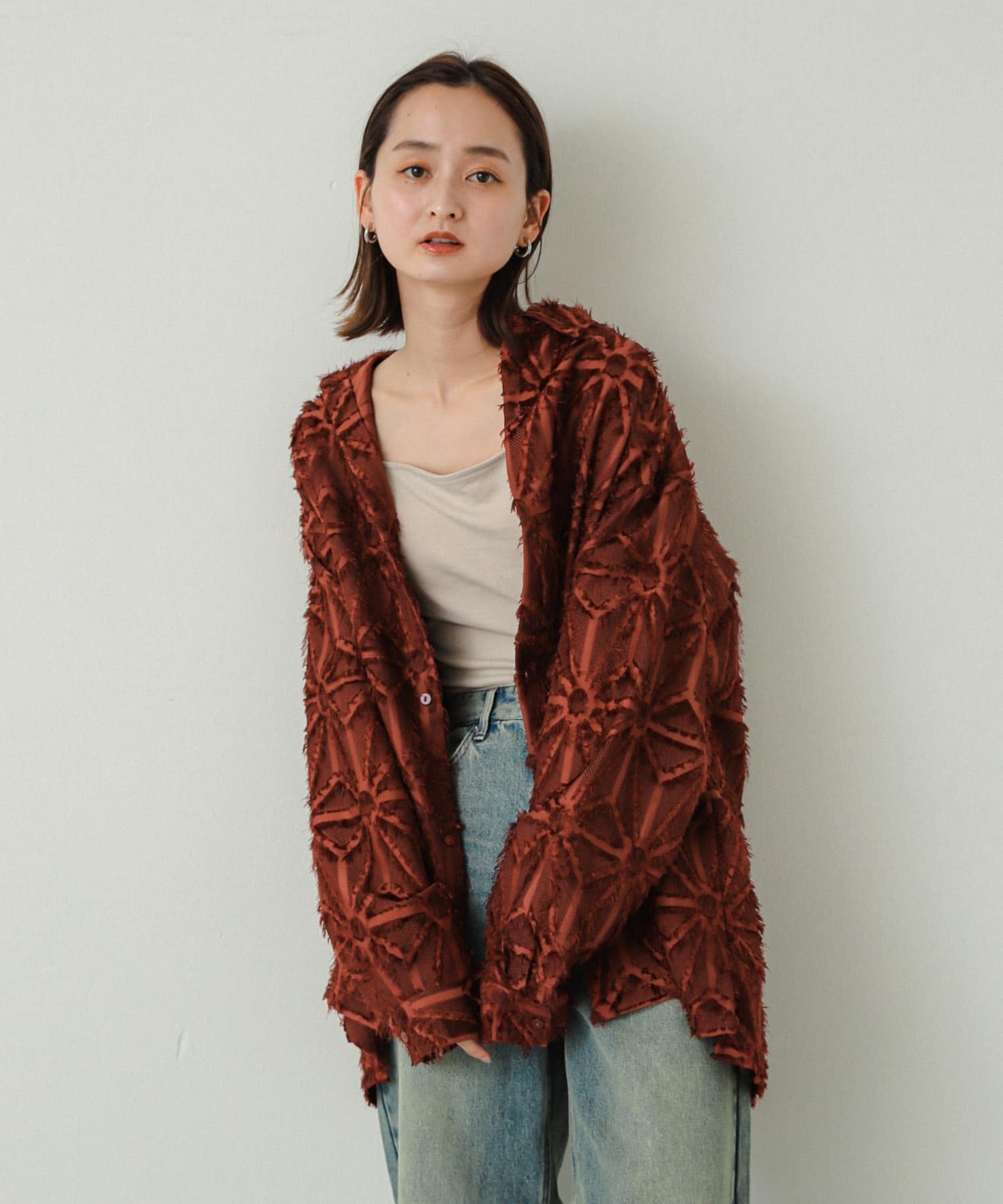 フリンジジャガードレギュラーカラーシャツ