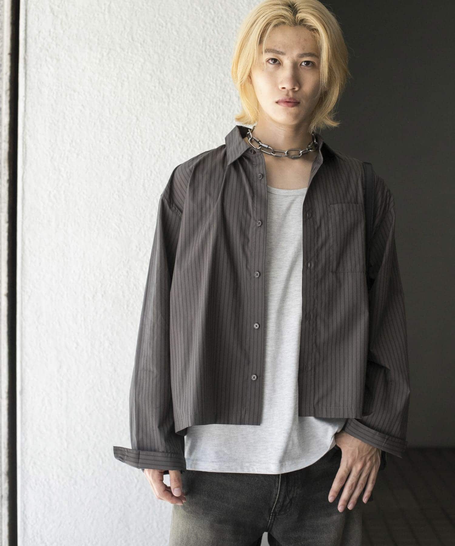 『ユニセックス』アソートボクシーシャツ BRW STRIPE L