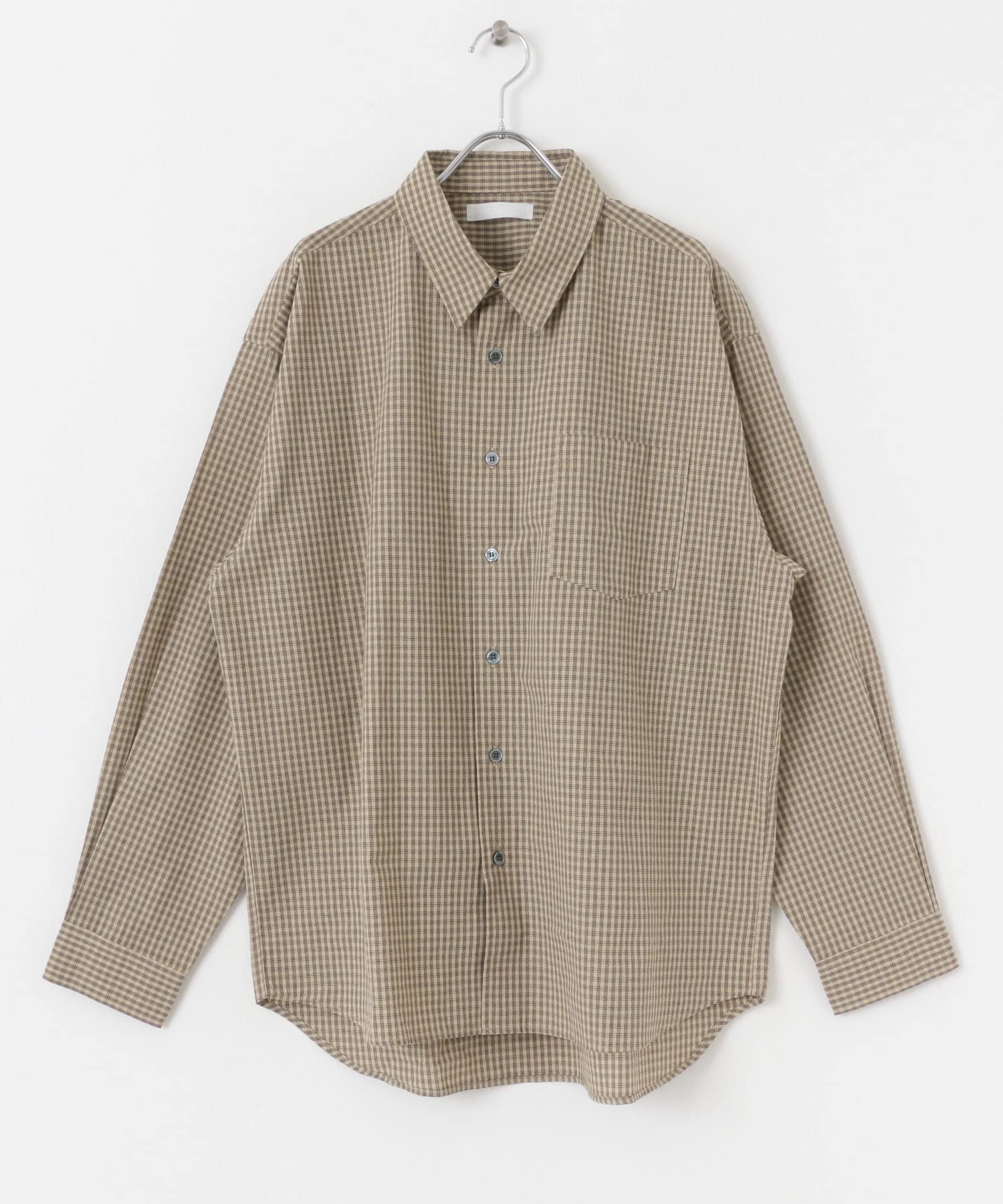 『ユニセックス』マイクロチェックレギュラーカラーロングスリーブシャツ BEIGE M