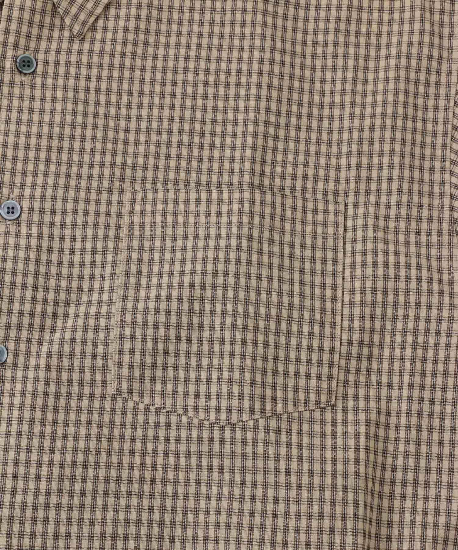 『ユニセックス』マイクロチェックレギュラーカラーロングスリーブシャツ BEIGE M