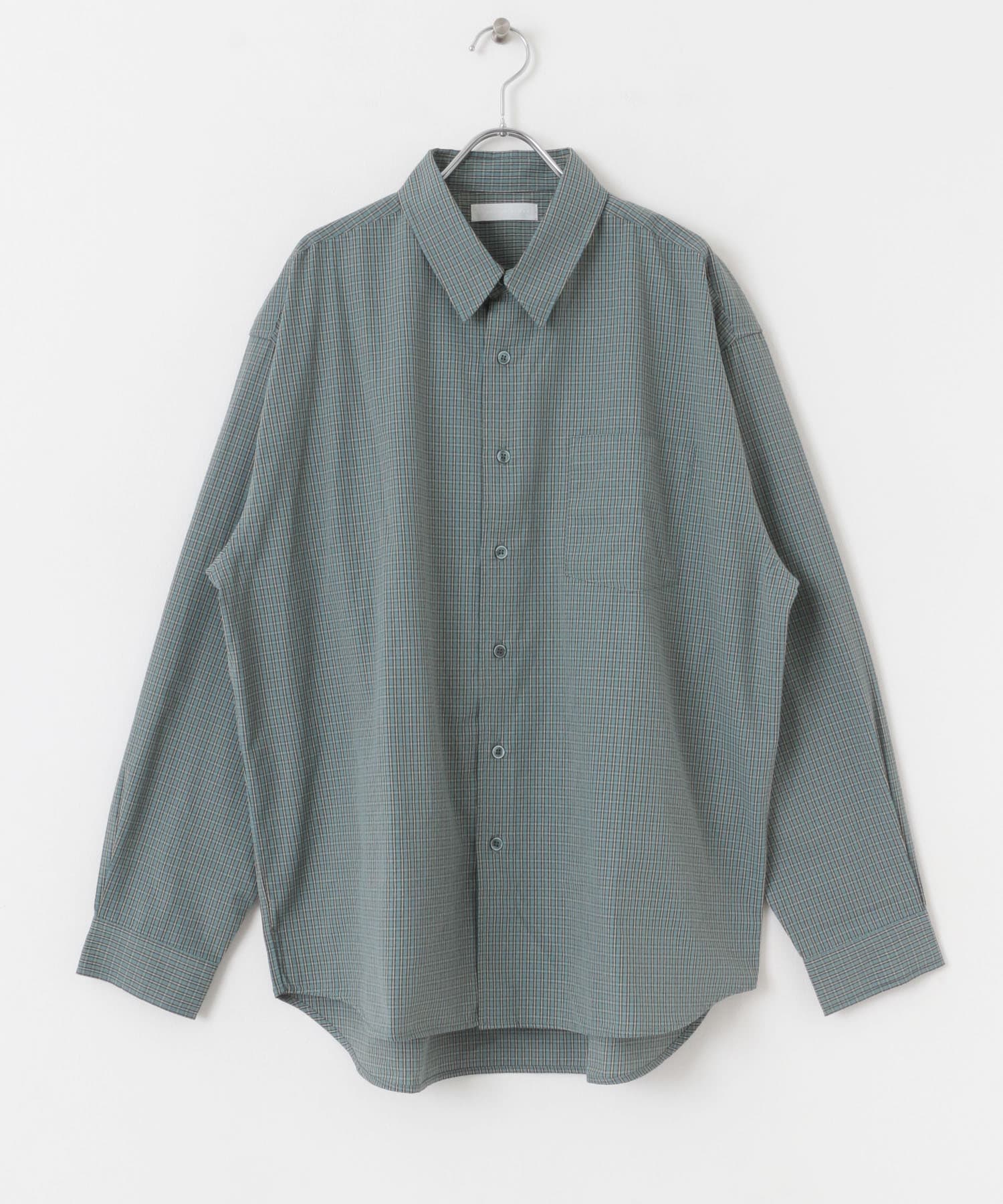 『ユニセックス』マイクロチェックレギュラーカラーロングスリーブシャツ BLUE M
