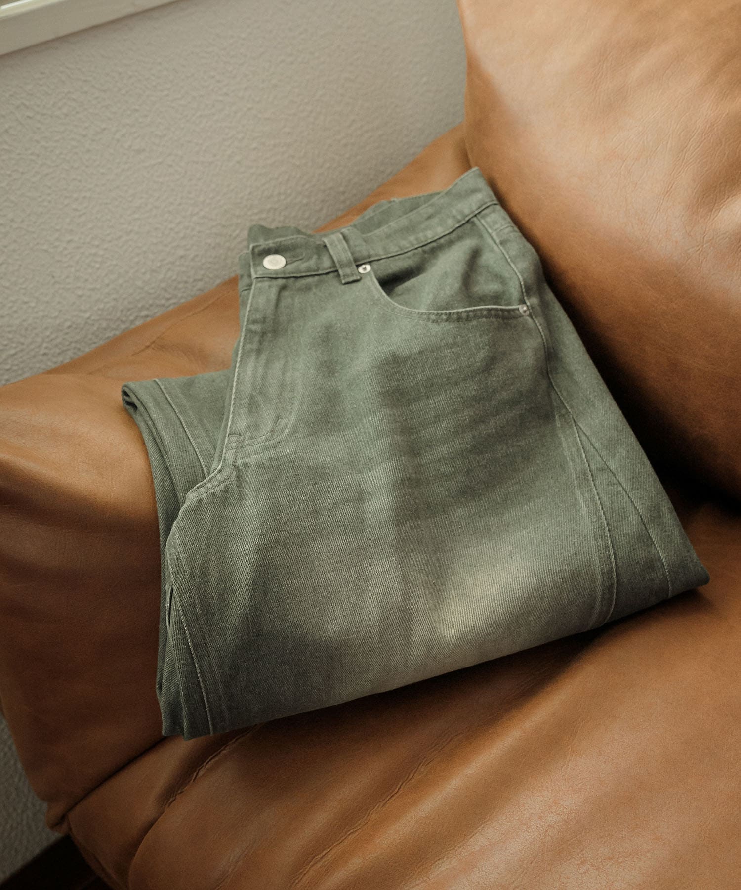 『セットアップ対応』ツイストデニムパンツ GREEN M
