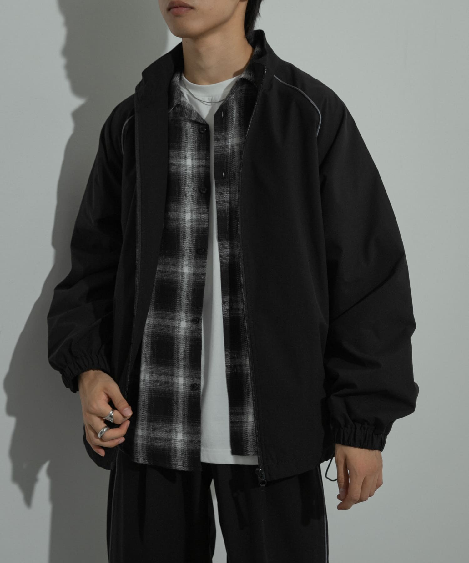 『セットアップ対応』パイピングスタンドブルゾン BLACK M