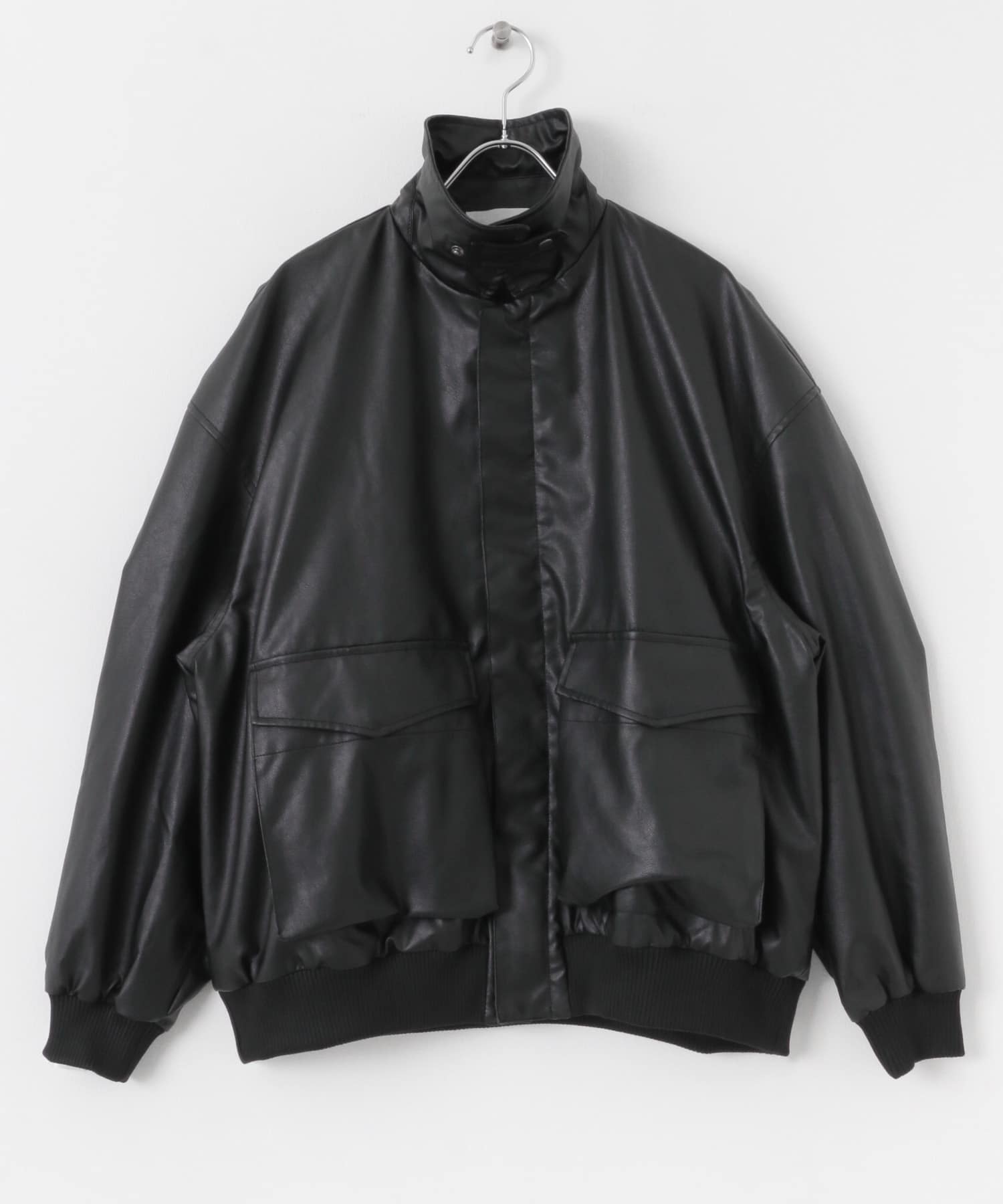 『Sサイズあり』『ユニセックス』フェイクレザーブルゾン BLACK S