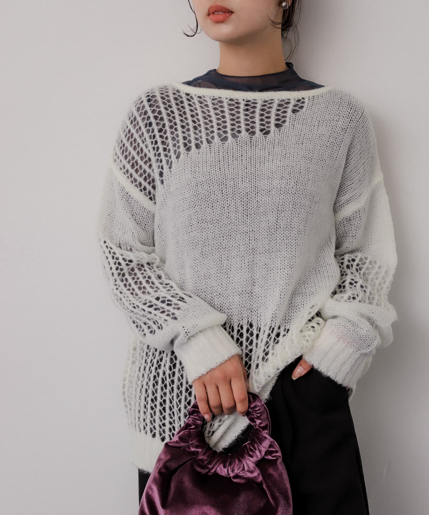 モヘアタッチパッチワークセーター