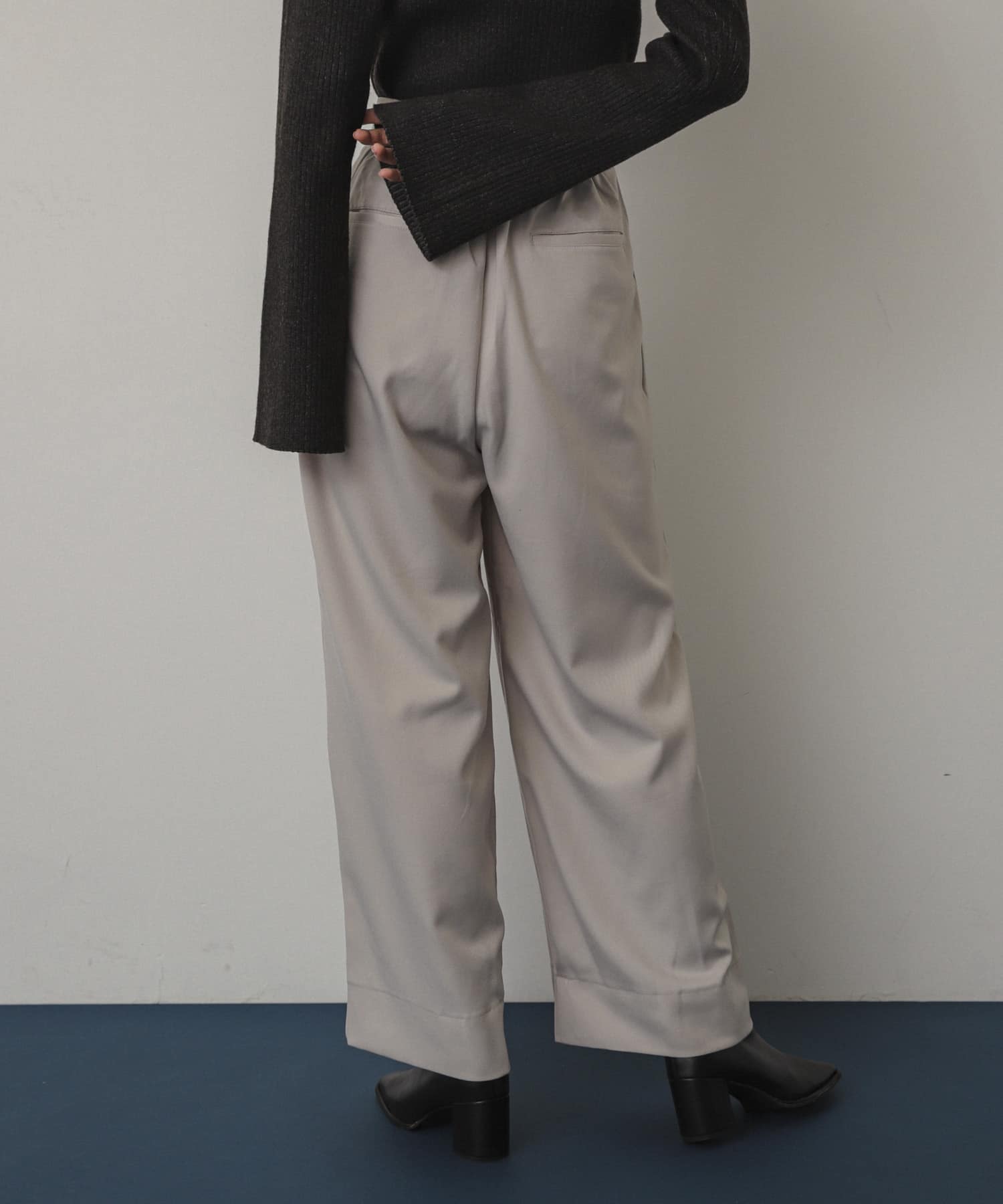 ダブルベルトスラックスワイドパンツ GREIGE S