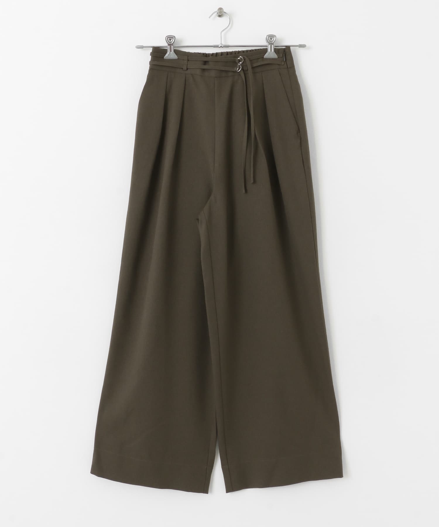 ダブルベルトスラックスワイドパンツ KHAKI S